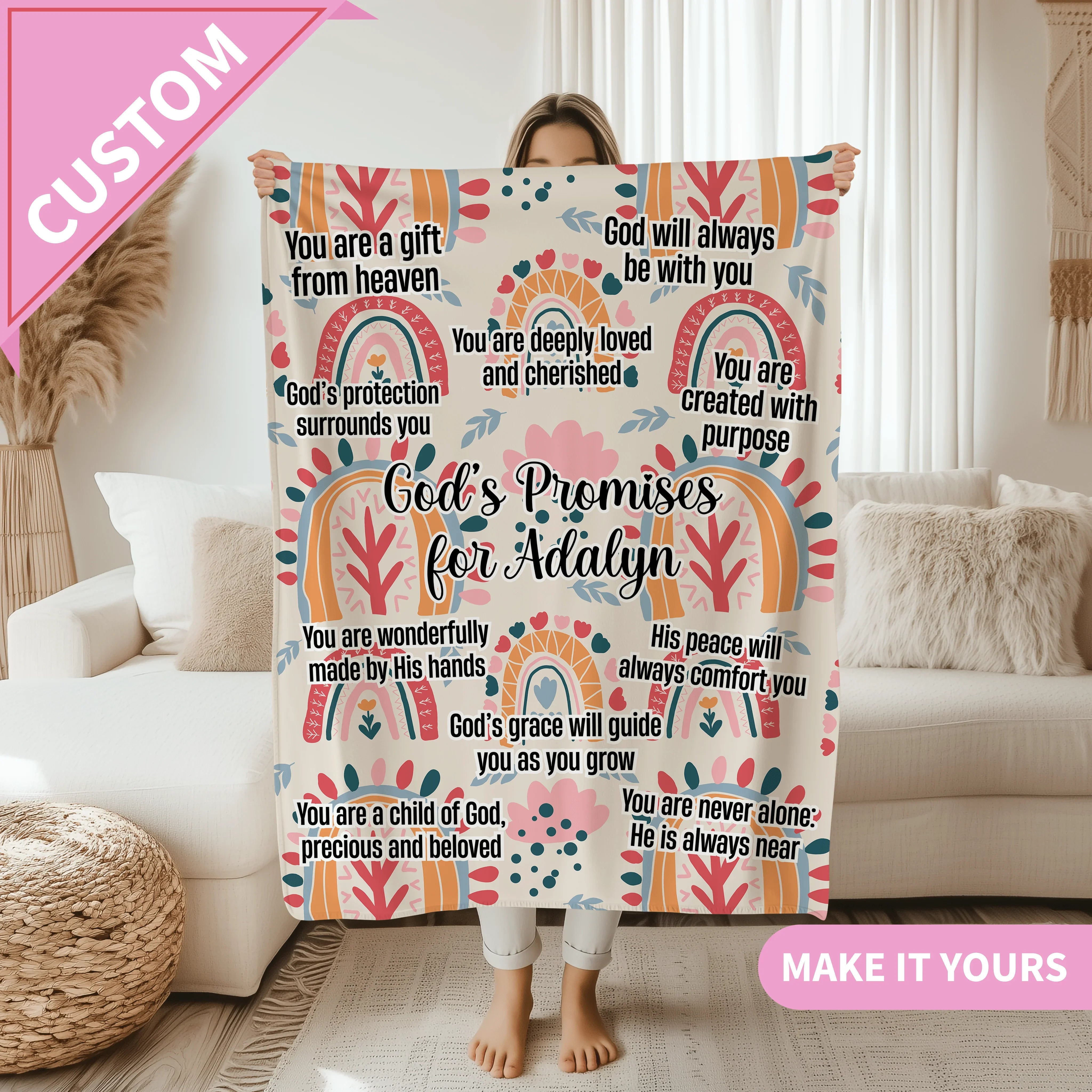 Custom God’s Promises Or Baby Or Child Name Christian Gift with Bible Affirmations Blanket 50" × 60" Printify All Over Prints T-Shirt