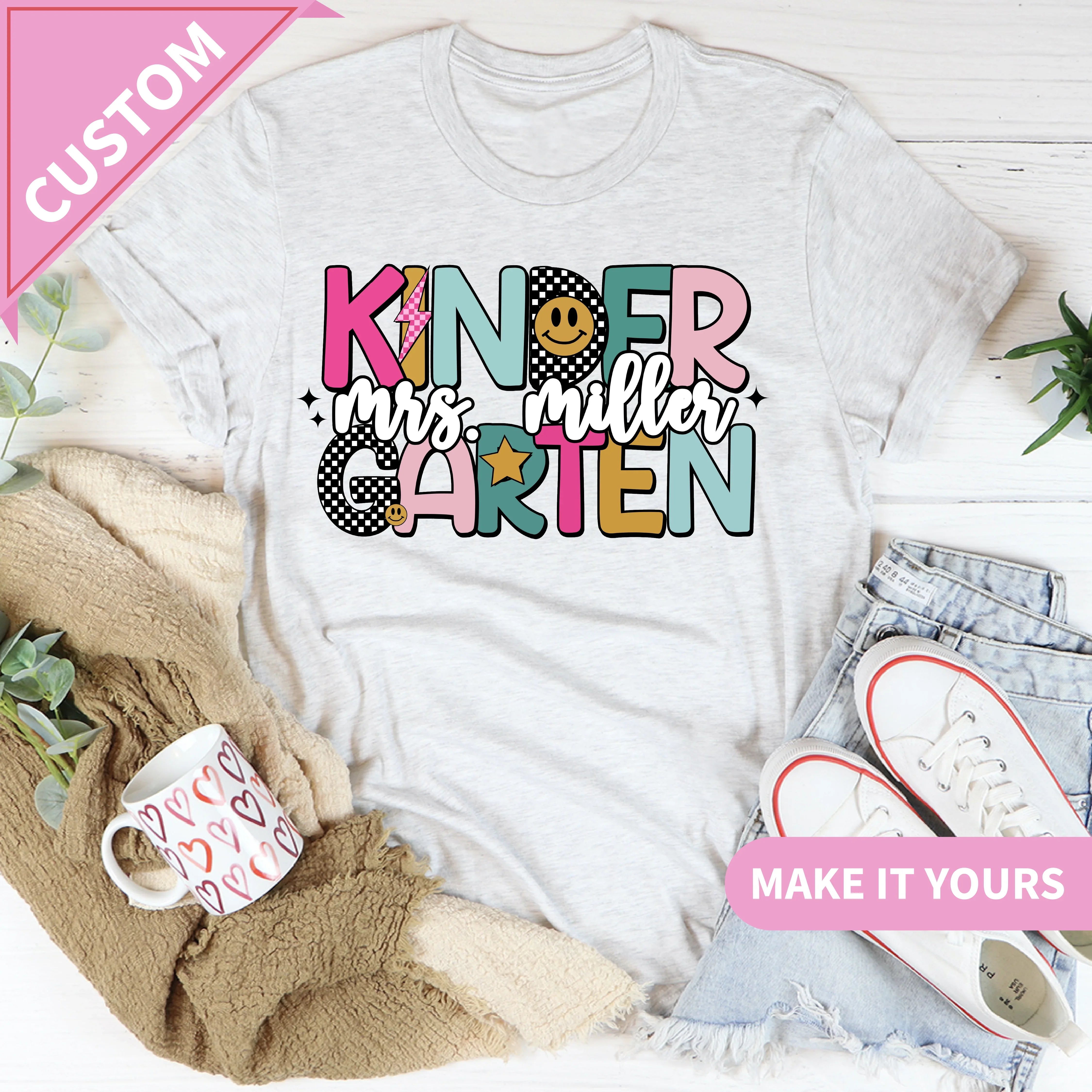 Custom Kindergarten Teacher Back to School Tee Printify T-Shirt T-Shirt