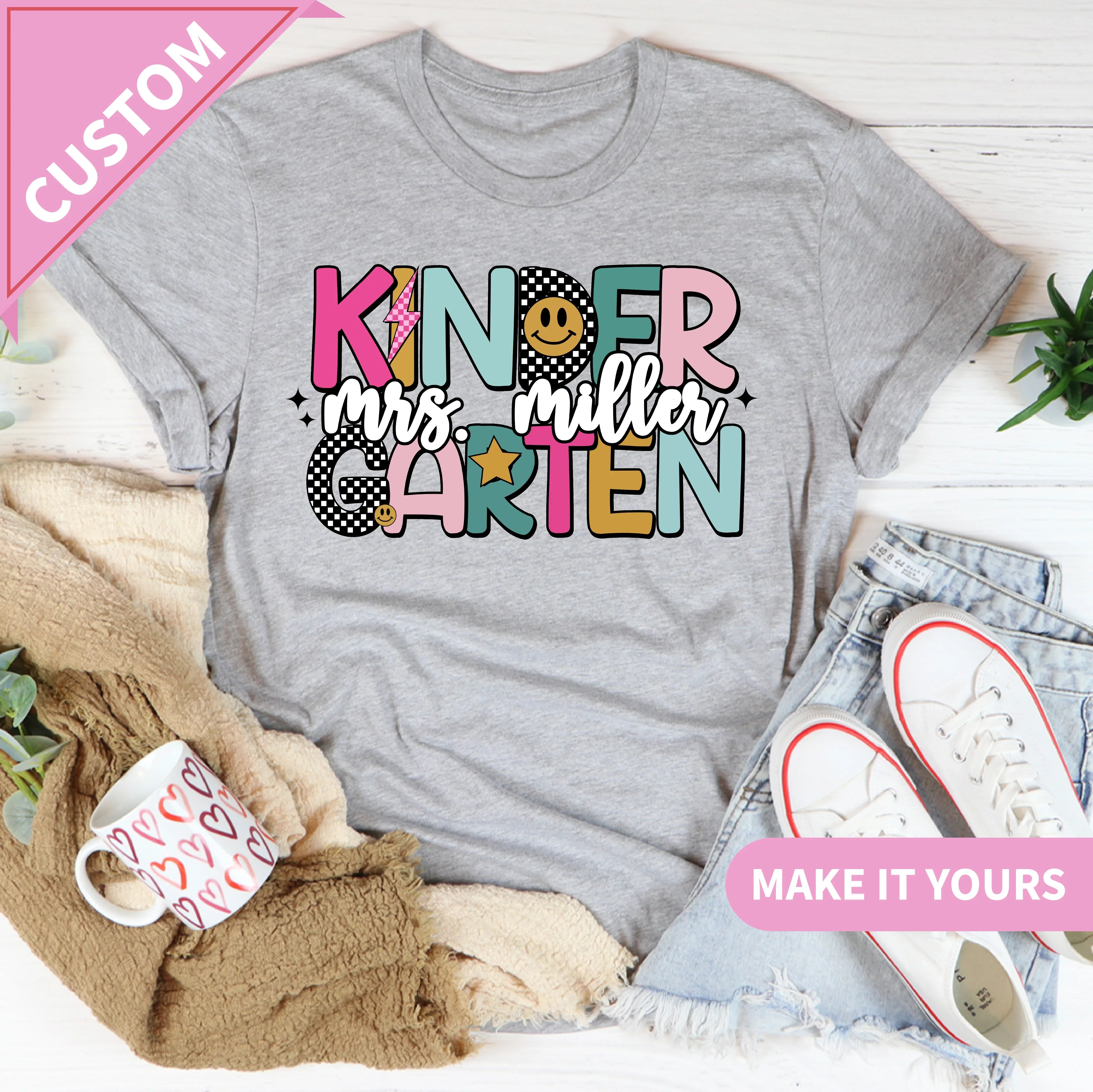 Custom Kindergarten Teacher Back to School Tee Printify T-Shirt T-Shirt