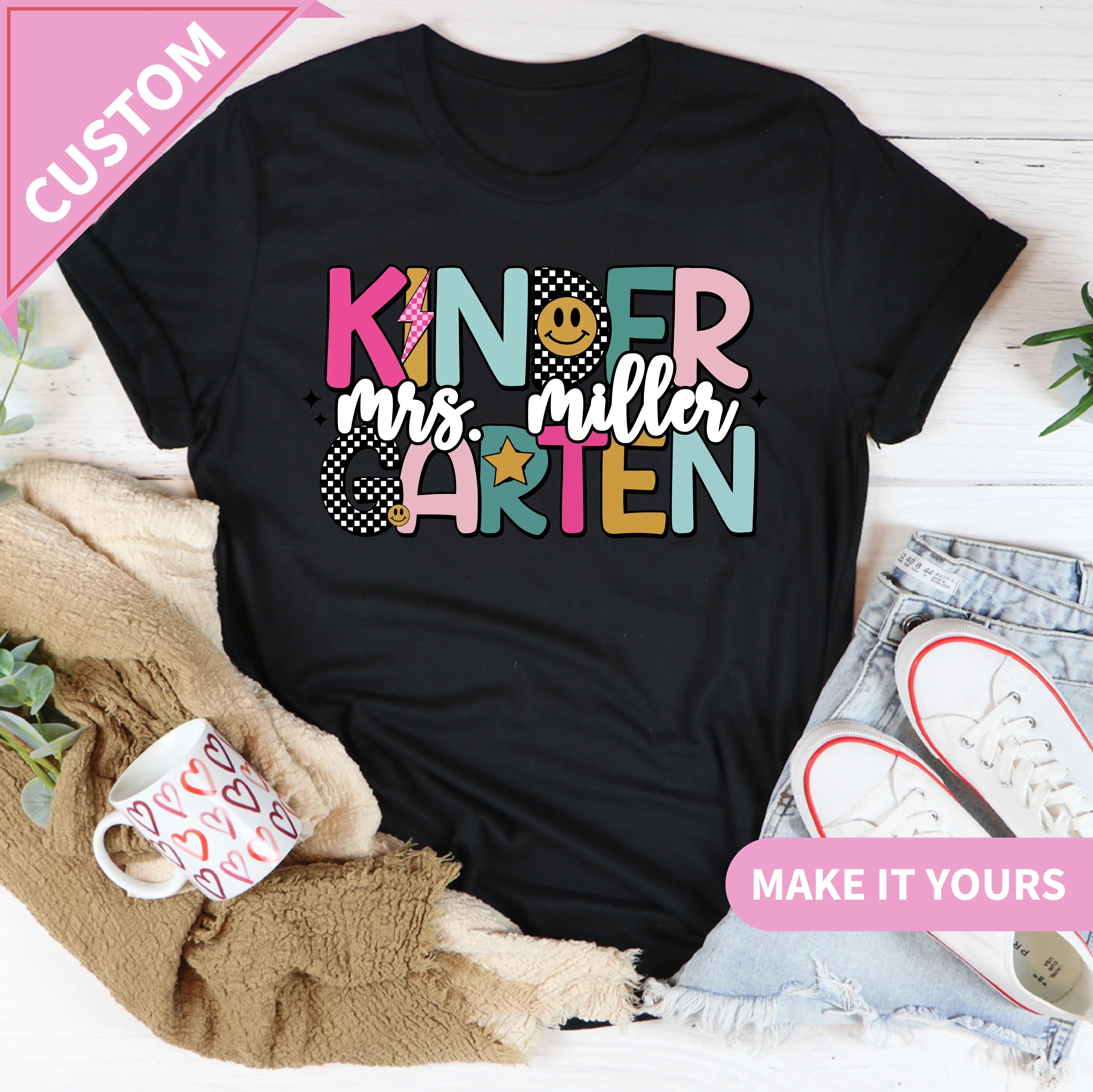 Custom Kindergarten Teacher Back to School Tee Printify T-Shirt T-Shirt