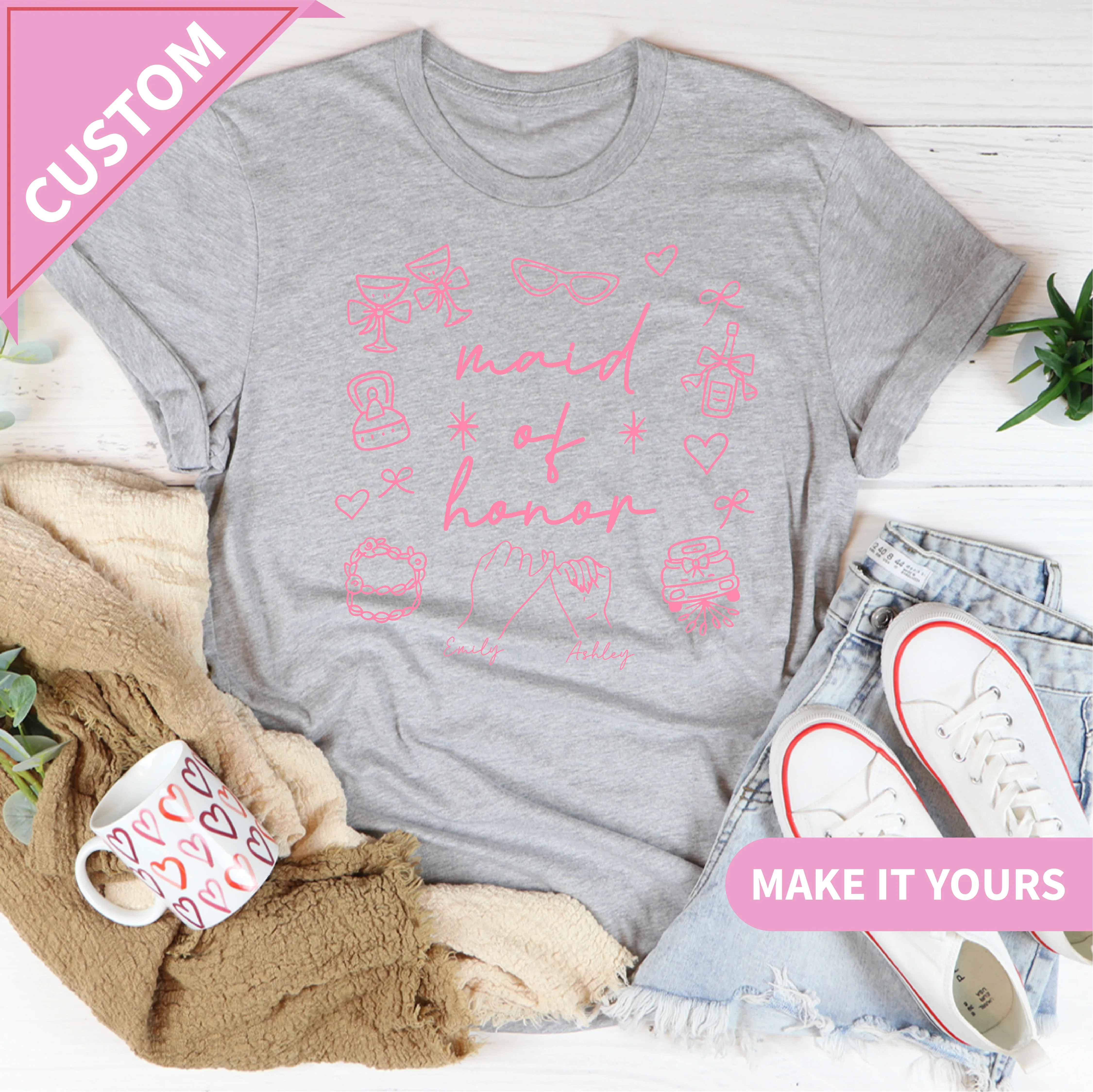 Custom Maid Of Honor Bridal Party Tee Athletic Heather / S Printify T-Shirt T-Shirt