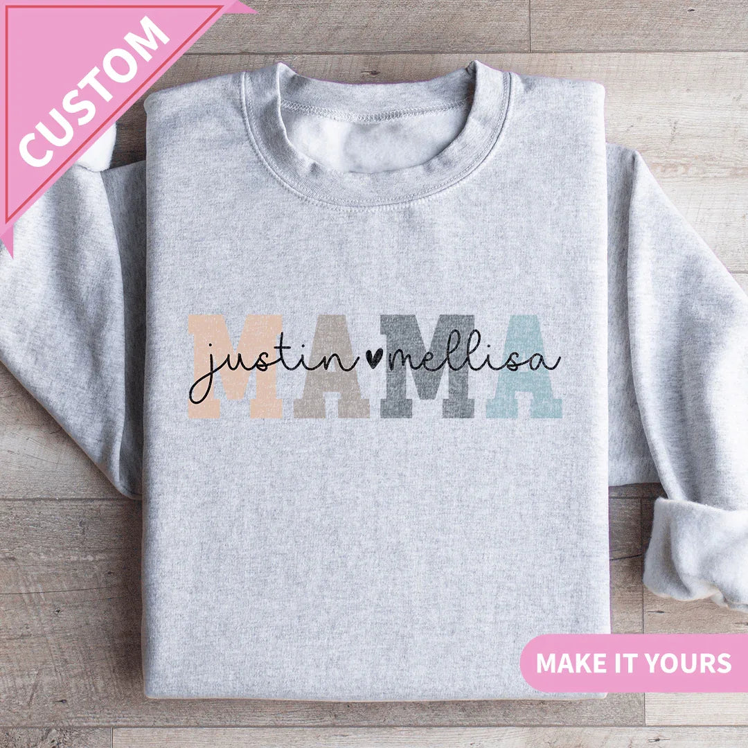 Custom MAMA Custom Names Gift For Moms Sweatshirt Ash / S Printify Sweatshirt T-Shirt