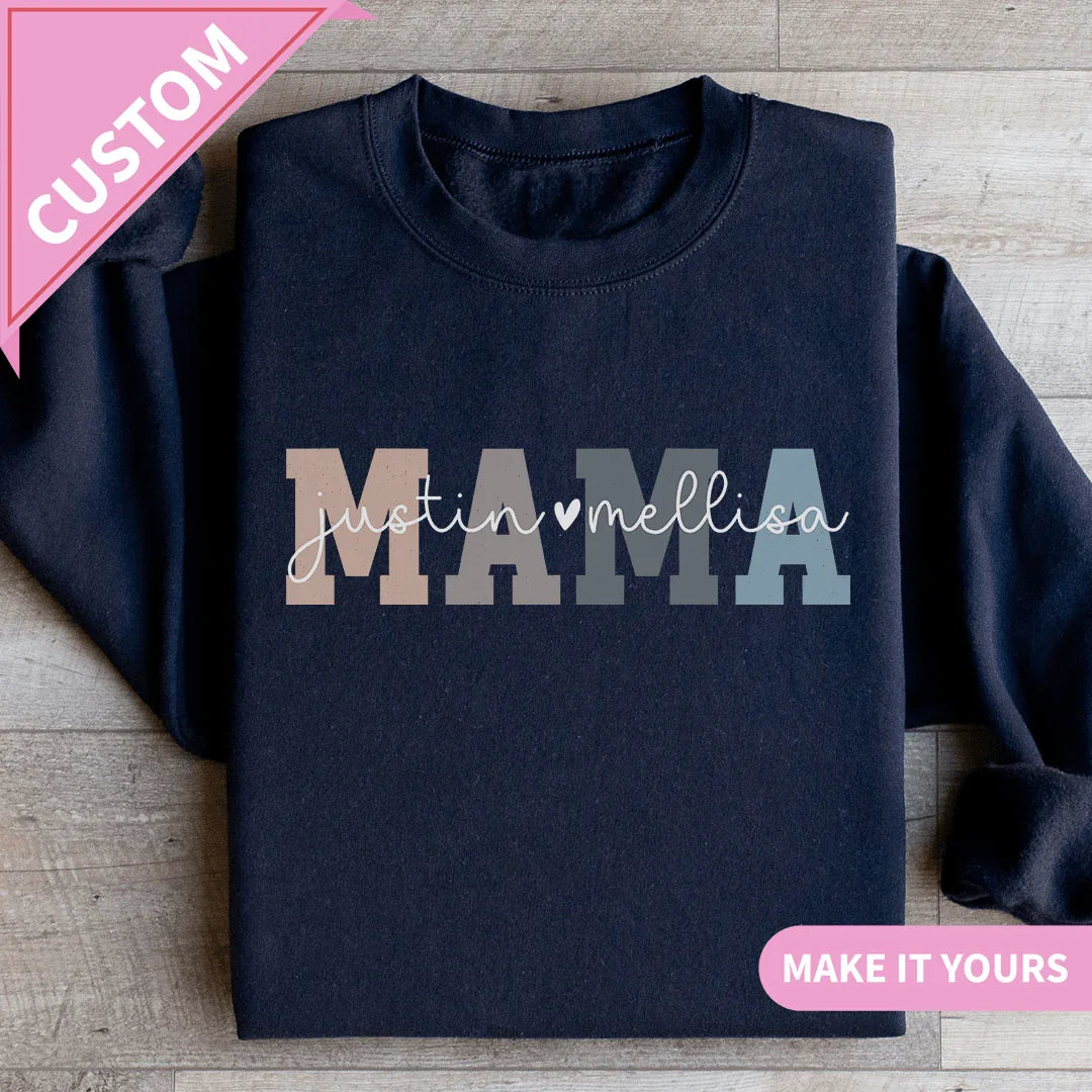 Custom MAMA Custom Names Gift For Moms Sweatshirt Black / S Printify Sweatshirt T-Shirt