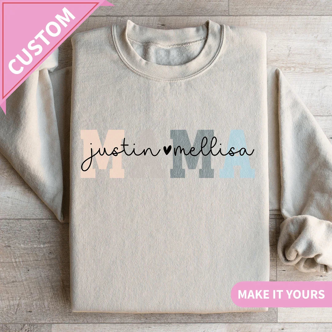 Custom MAMA Custom Names Gift For Moms Sweatshirt Sand / S Printify Sweatshirt T-Shirt