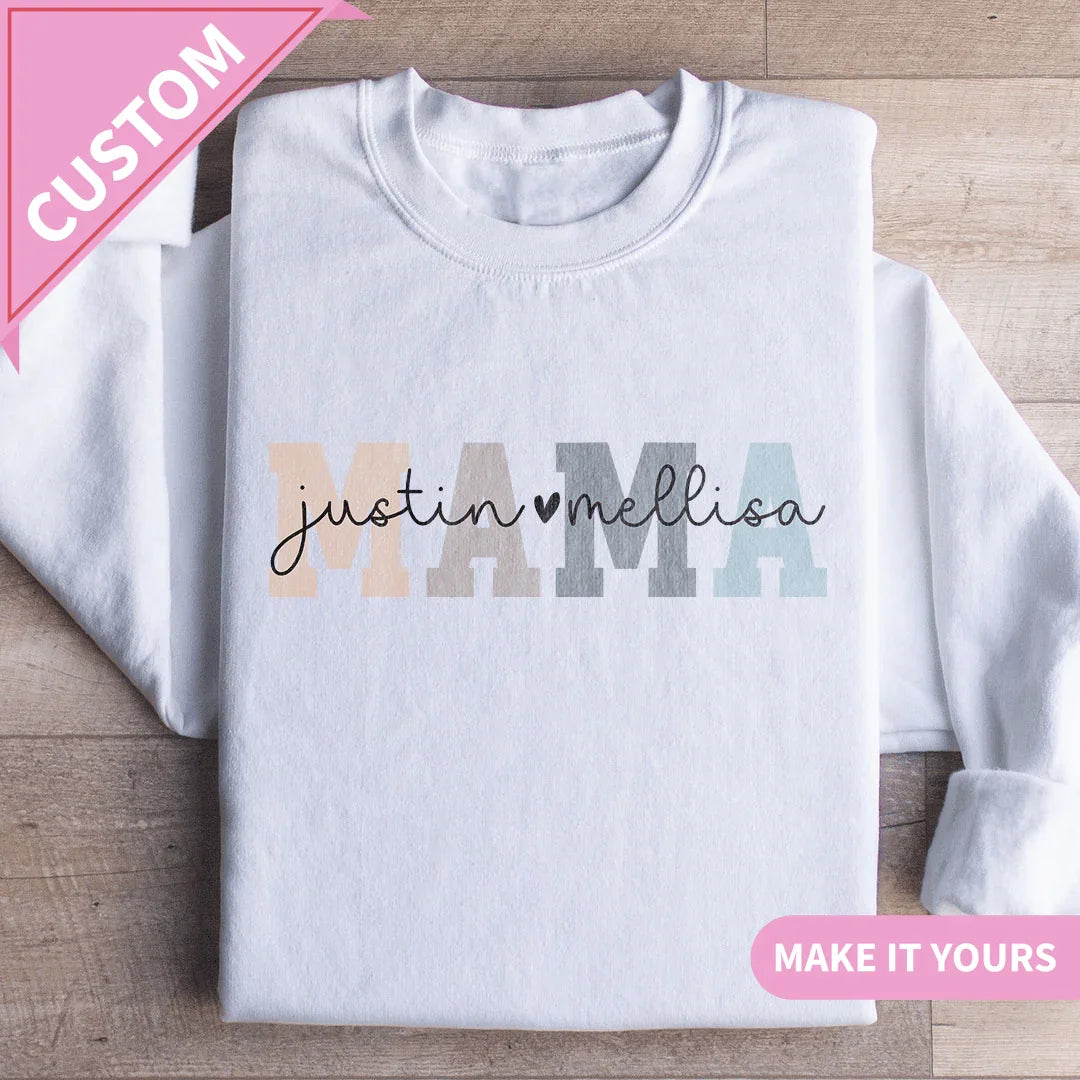 Custom MAMA Custom Names Gift For Moms Sweatshirt White / S Printify Sweatshirt T-Shirt
