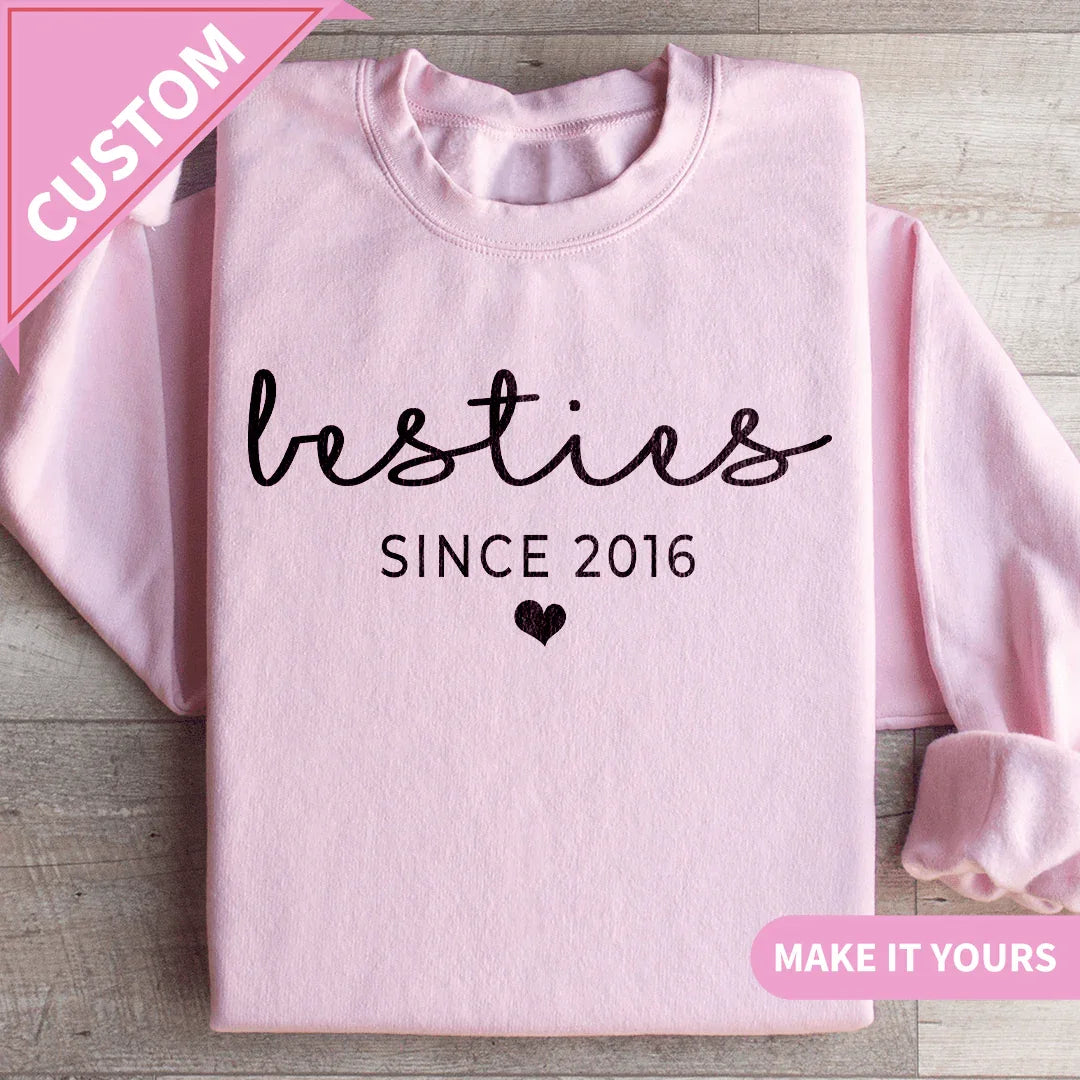 Custom Matching Besties With Names Friendship Gift Idea Sweatshirt Light Pink / S Printify Sweatshirt T-Shirt