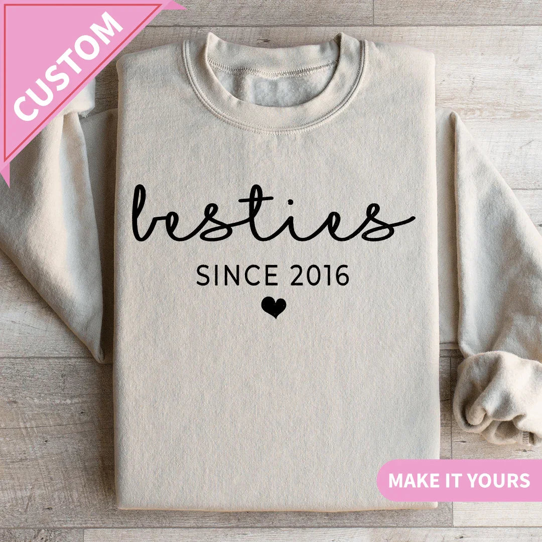 Custom Matching Besties With Names Friendship Gift Idea Sweatshirt Sand / S Printify Sweatshirt T-Shirt