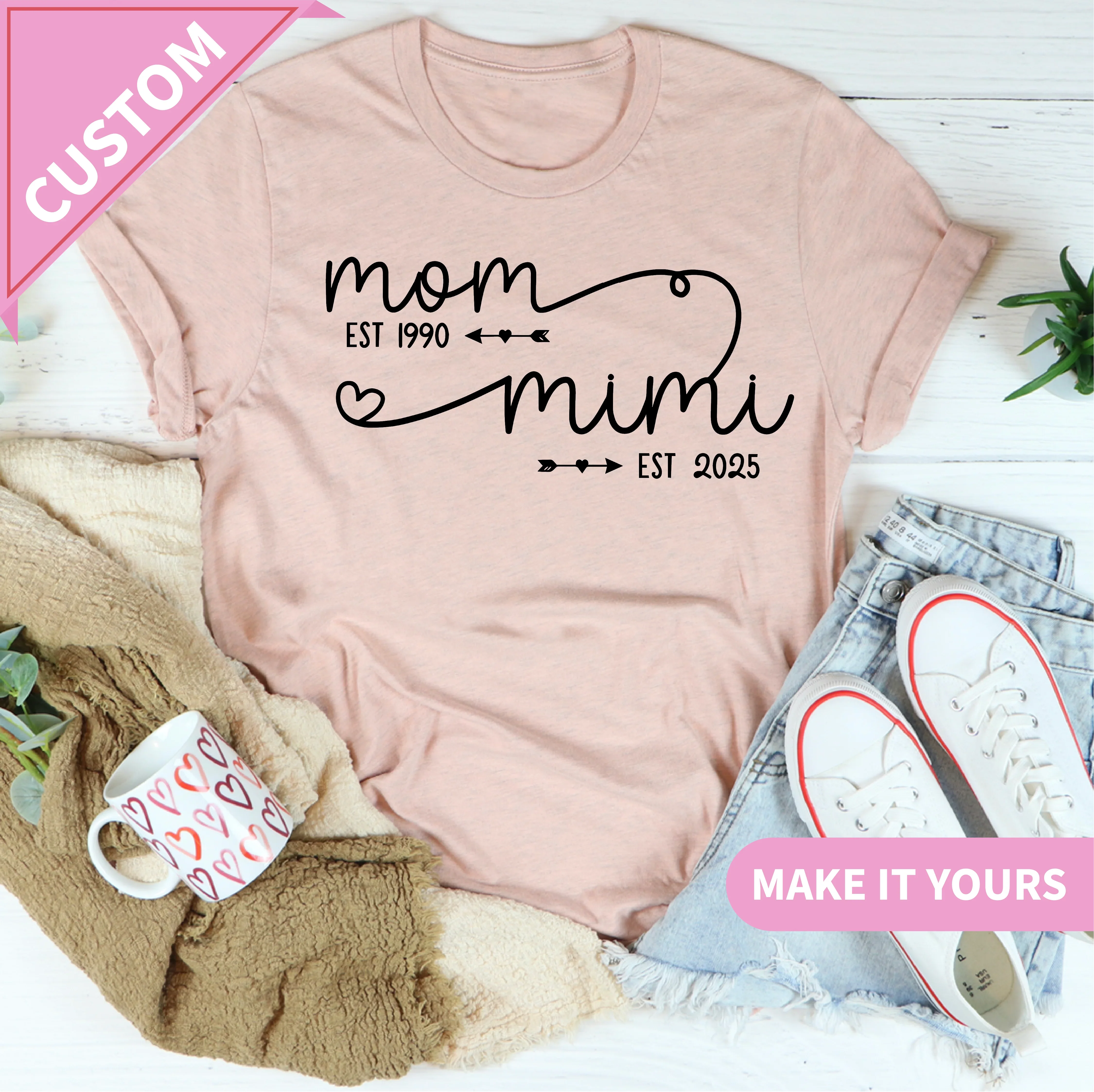 Custom Mom Est Year | Personalized Mother's Gift Tee Printify T-Shirt T-Shirt