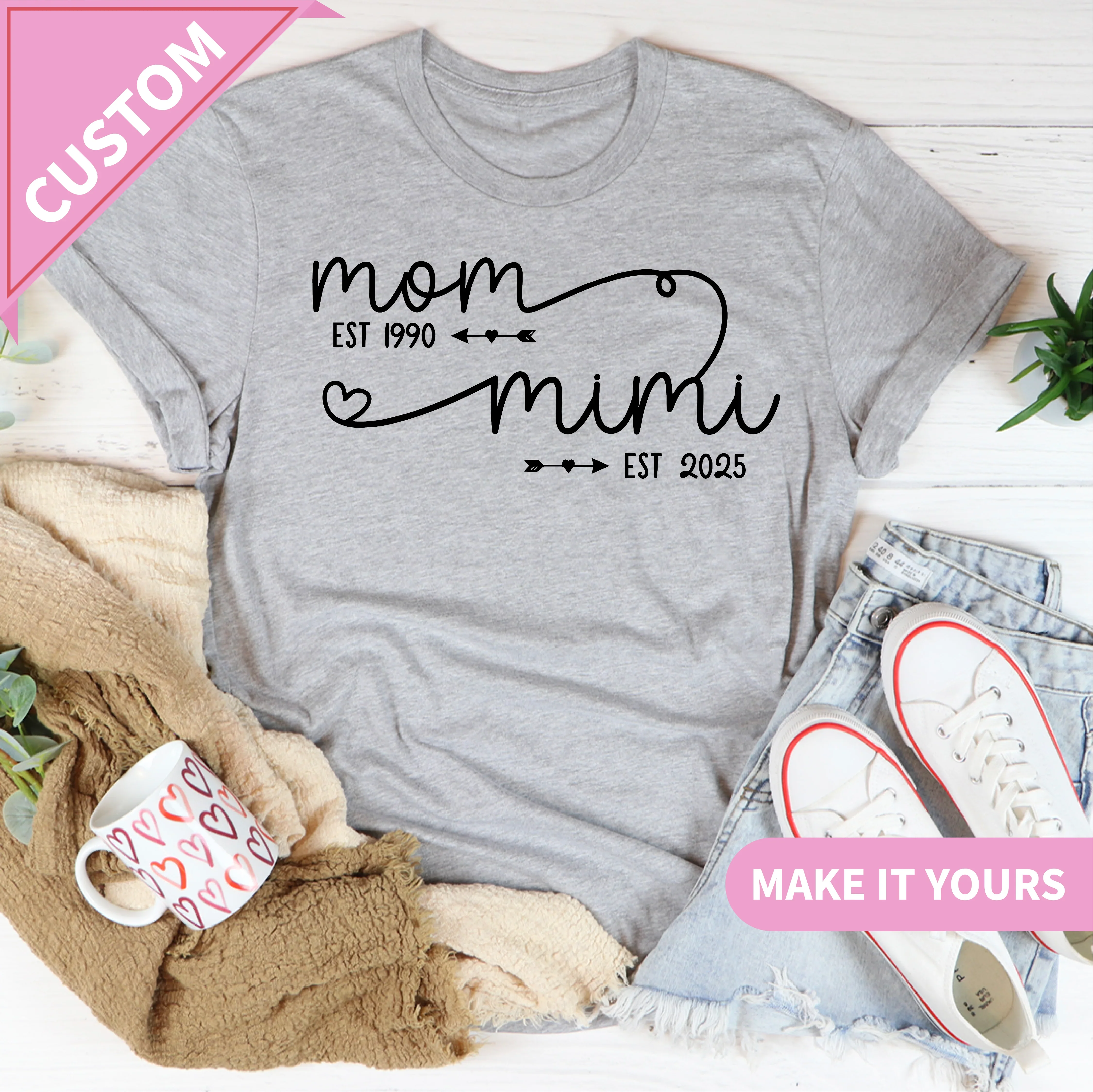 Custom Mom Est Year | Personalized Mother's Gift Tee Printify T-Shirt T-Shirt