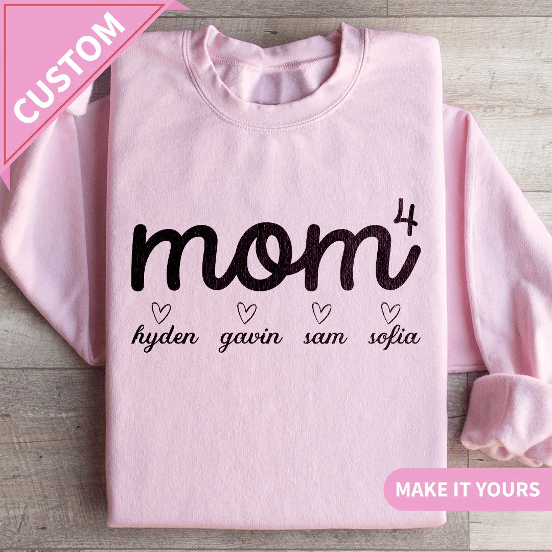 Custom Mom Of 4 Kids Names Sweatshirt Light Pink / S Printify Sweatshirt T-Shirt