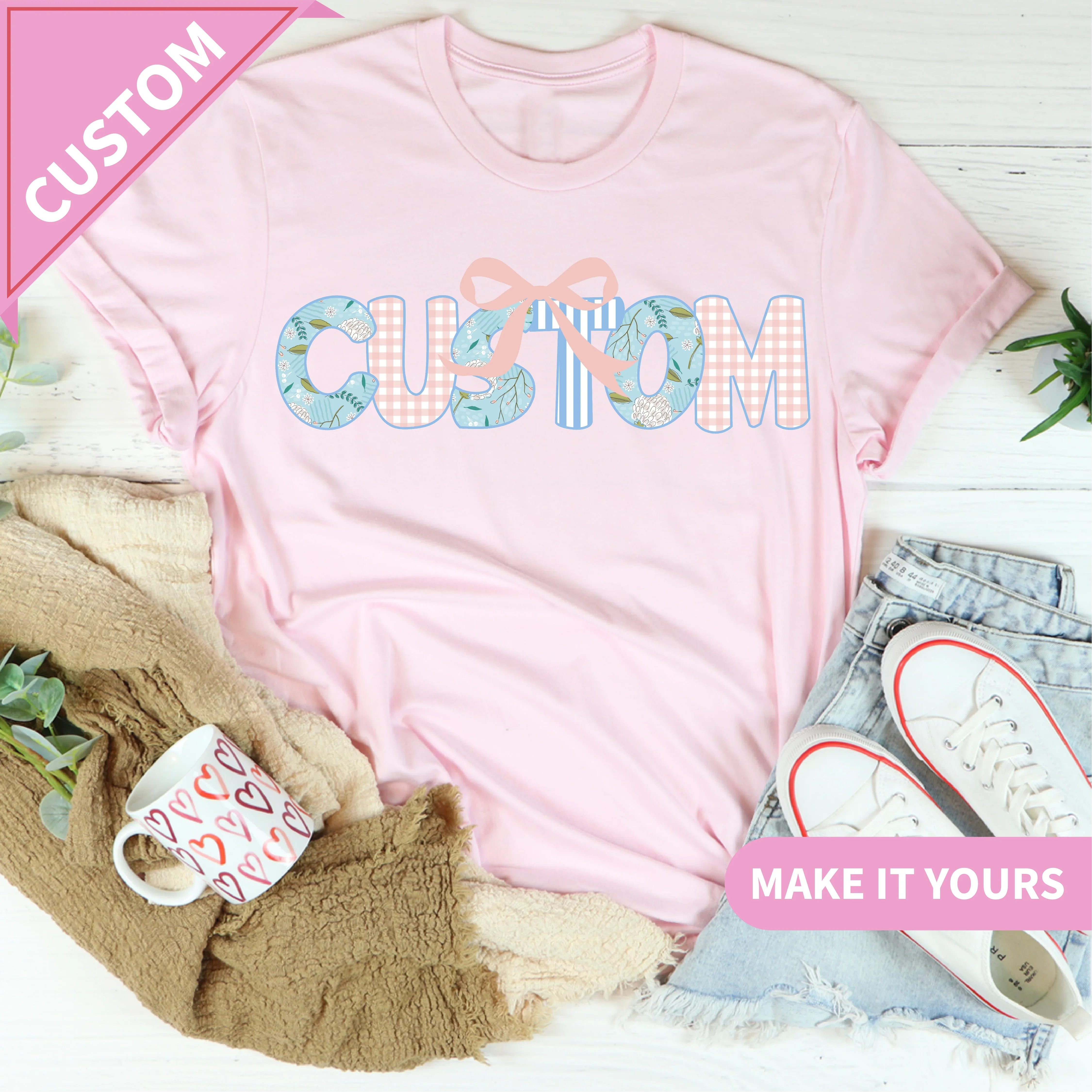 Custom Name For Women Floral Letter With Bow Design For Moms & Grandmas Tee Printify T-Shirt T-Shirt