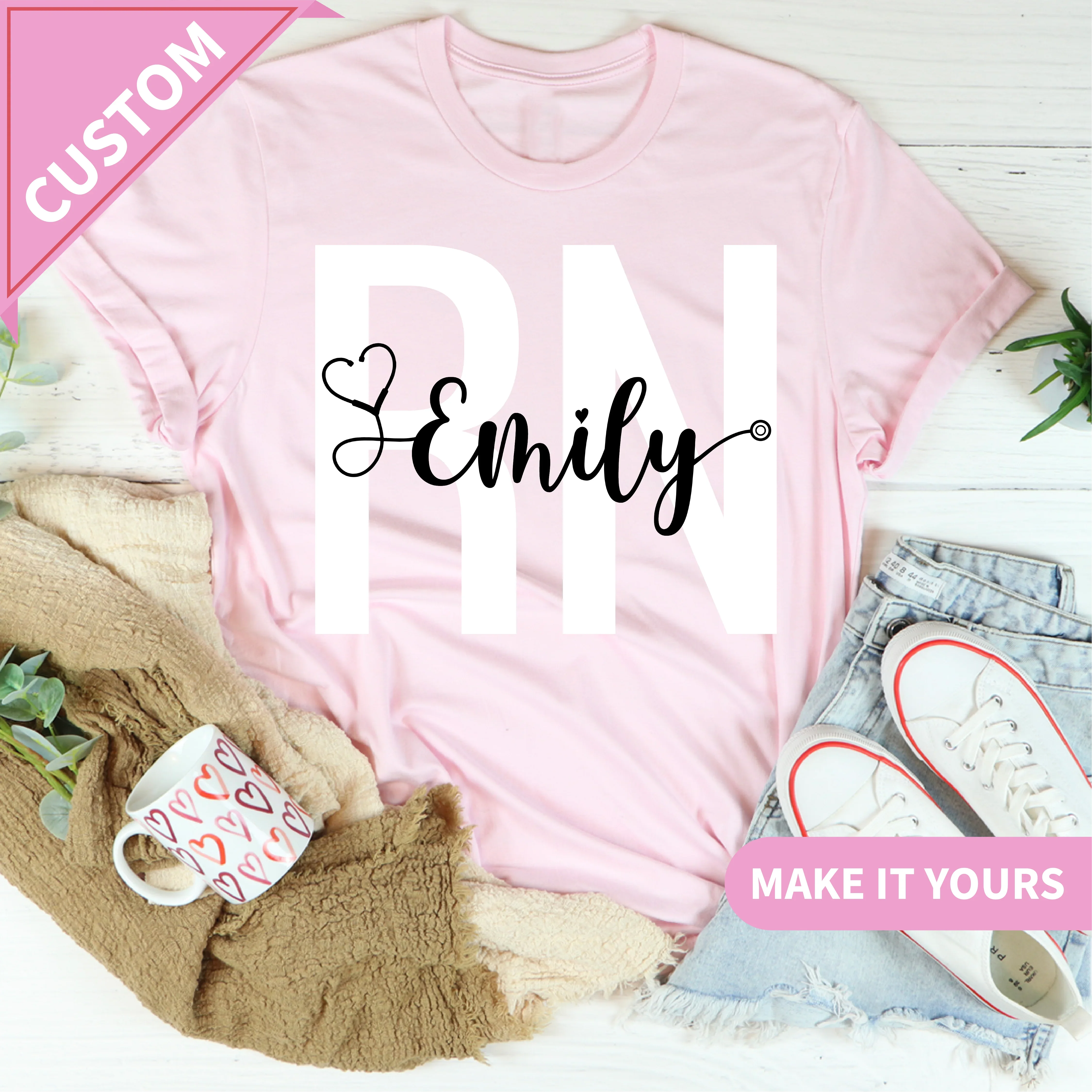 Custom RN Name Shirt Nursing Gift T-Shirt for Her Tee Printify T-Shirt T-Shirt