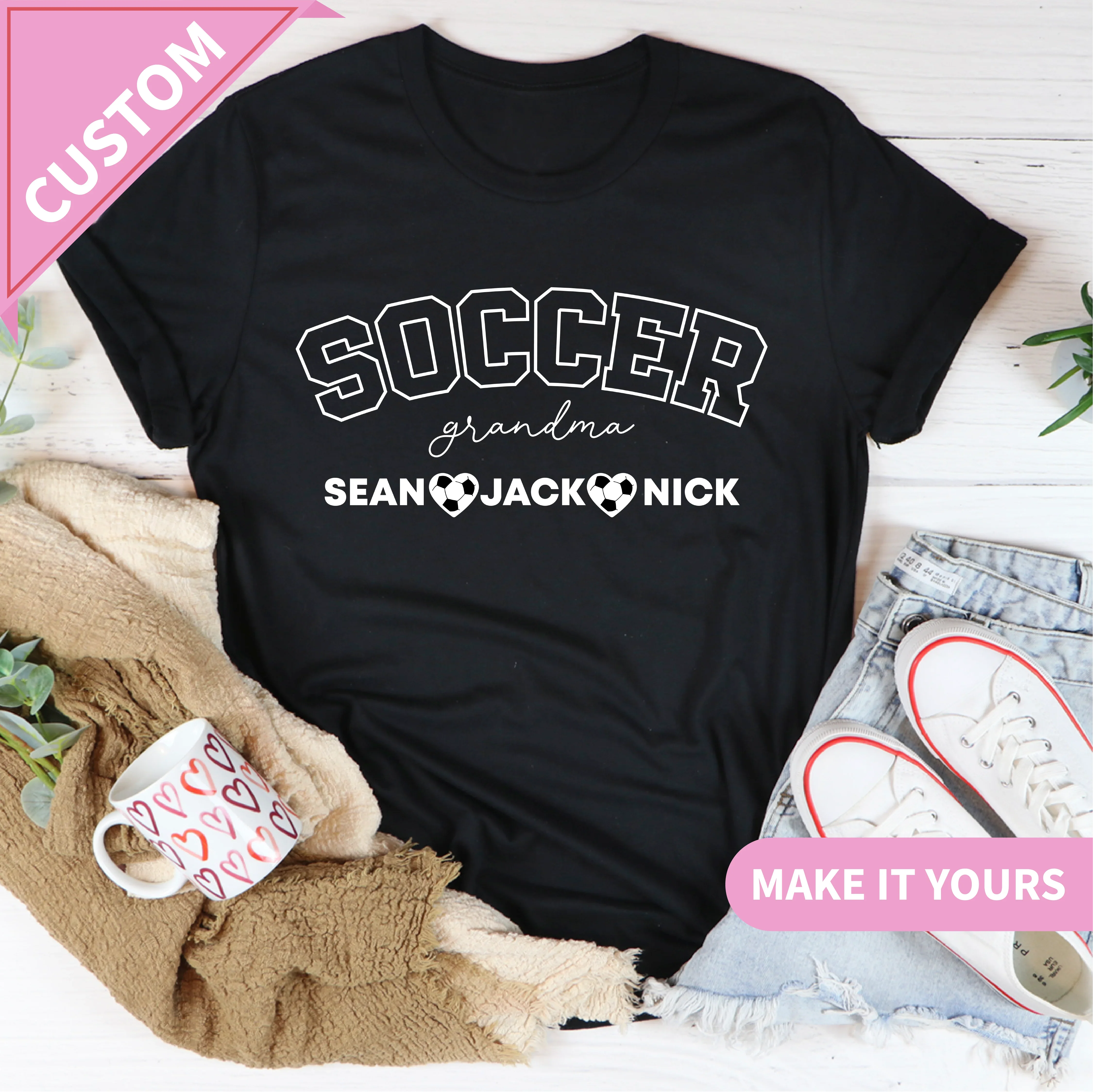 Custom Soccer Grandma Team Spirit Gift For Nana Or Mimi Tee Black / S Printify T-Shirt T-Shirt