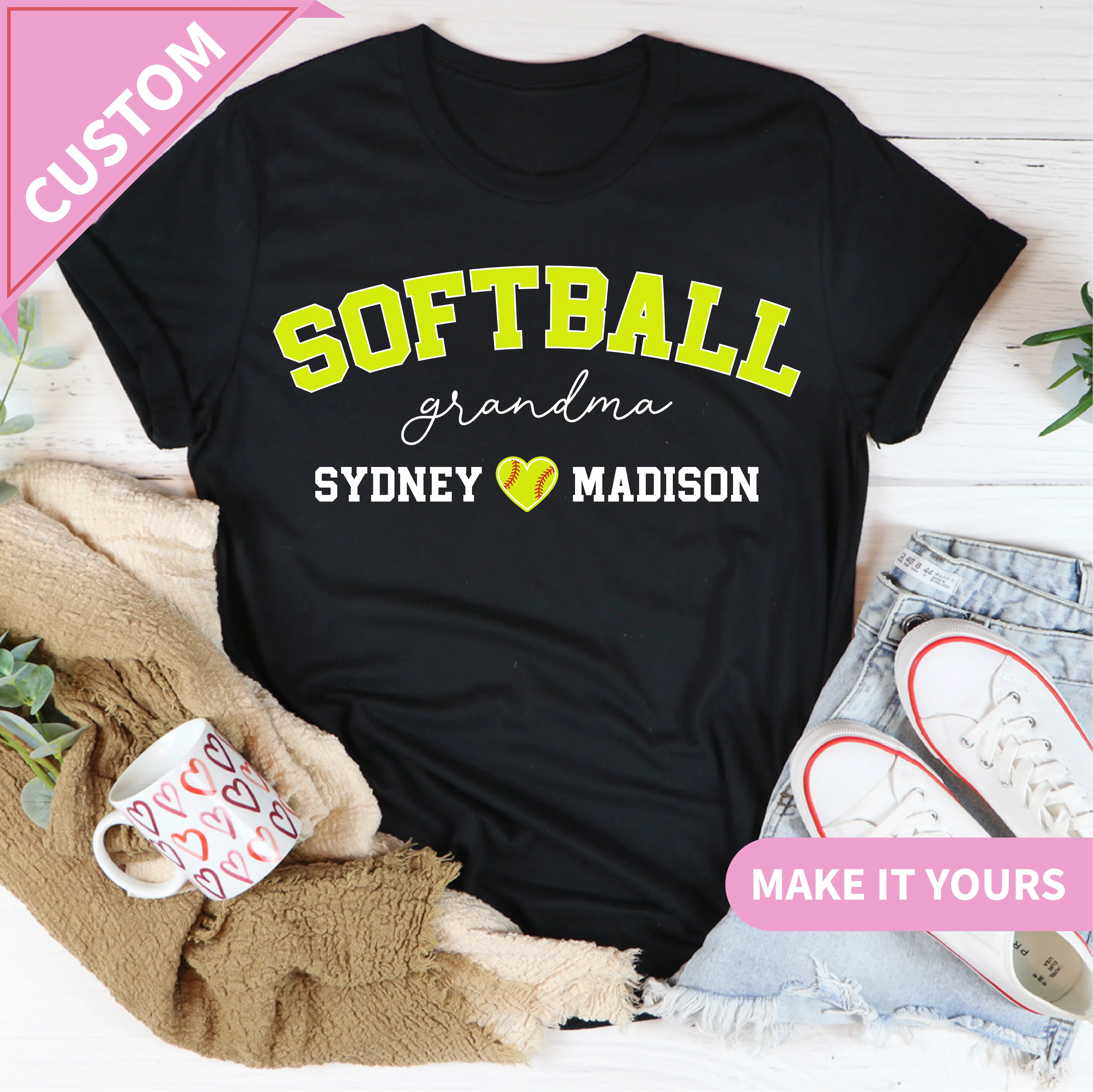 Custom Softball Grandma Game Day Tee for Sporty Nanas & Team Fans Tee Black / S Printify T-Shirt T-Shirt