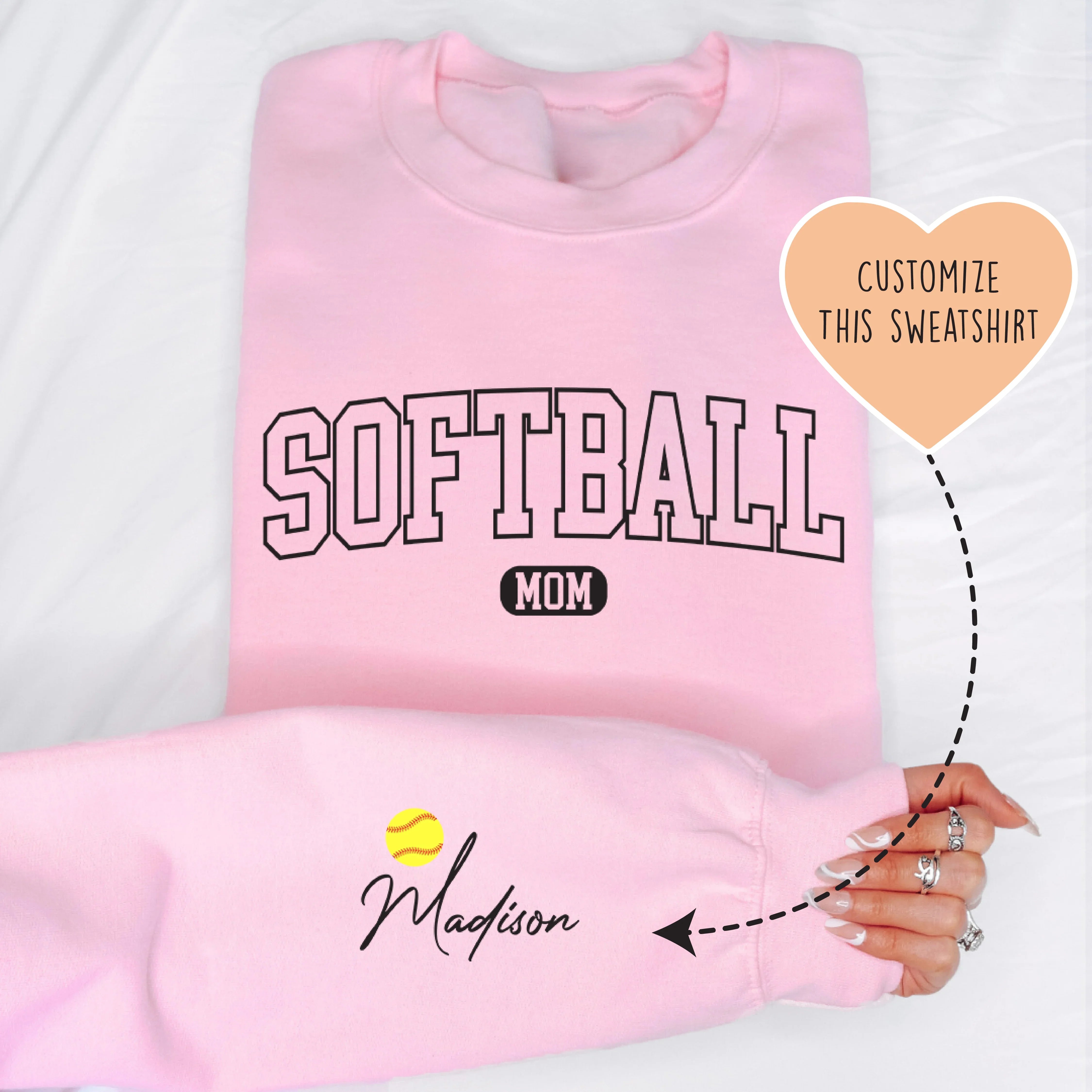 Custom Softball Mom Sweatshirt Light Pink / S printful T-Shirt