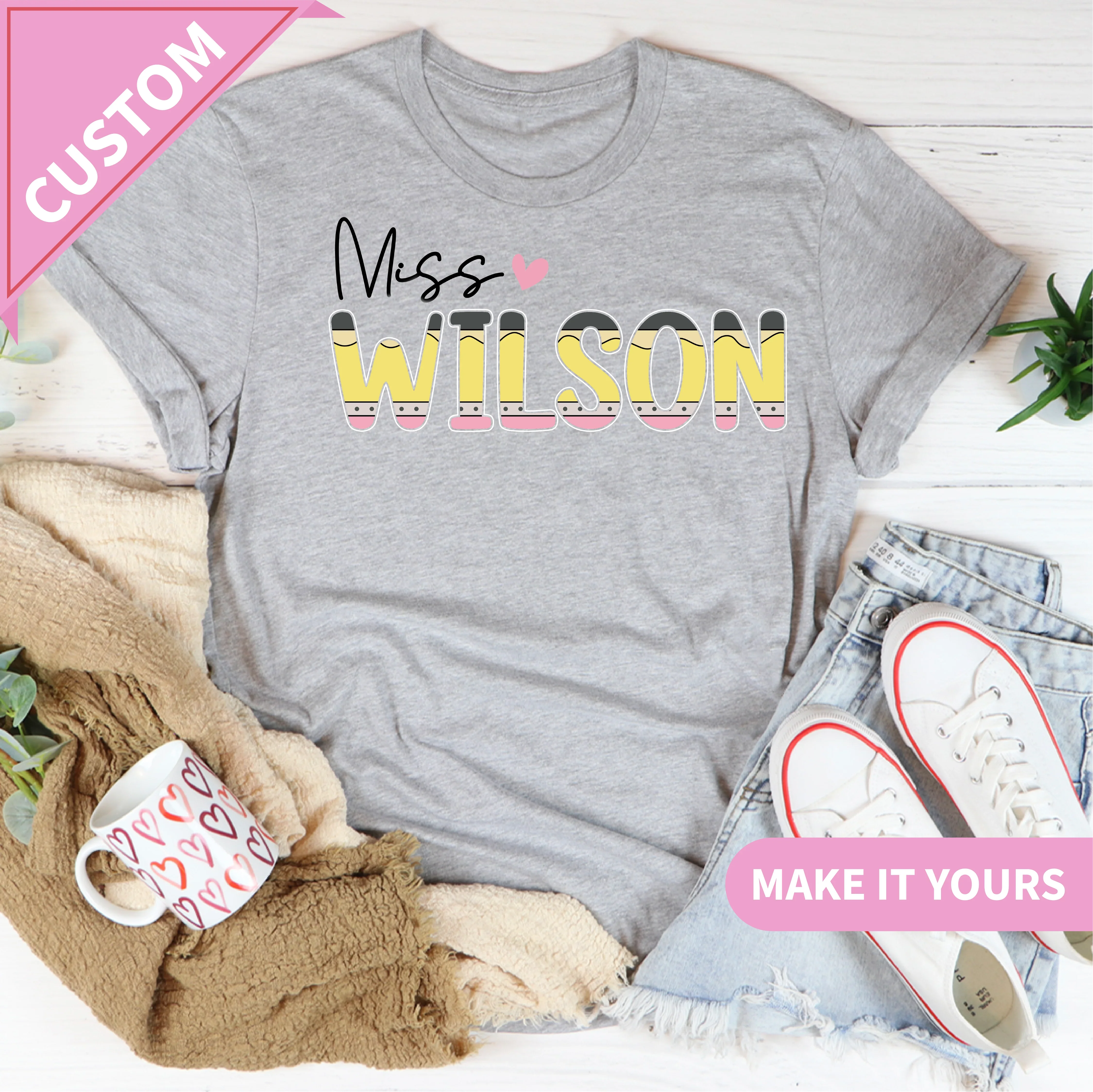 Custom Teacher Name Pencil Personalized Back To School For Women Educators Tee Printify T-Shirt T-Shirt