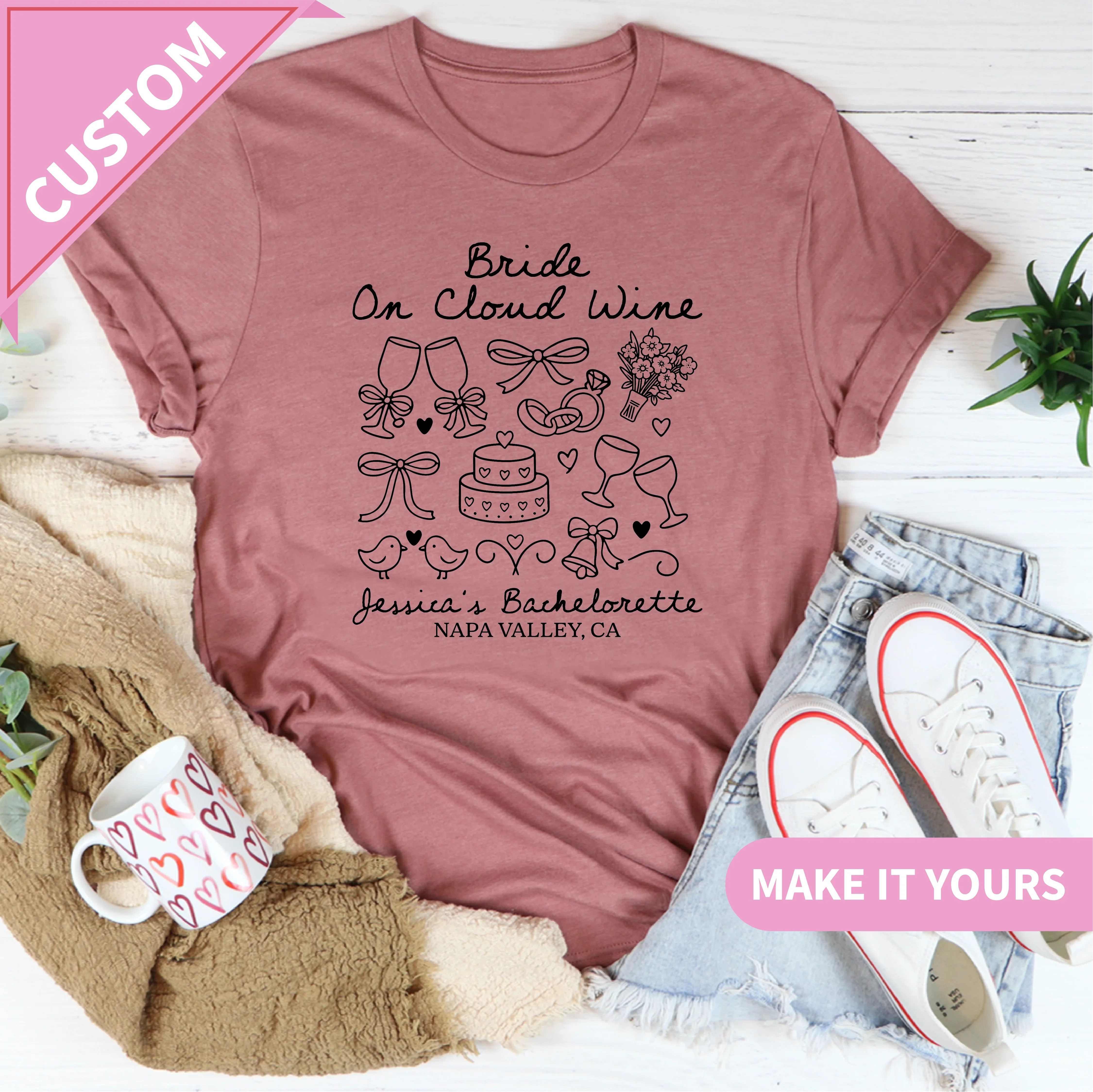 Custom Wine Bachelorette Bridal Party Tee Mauve / S Printify T-Shirt T-Shirt