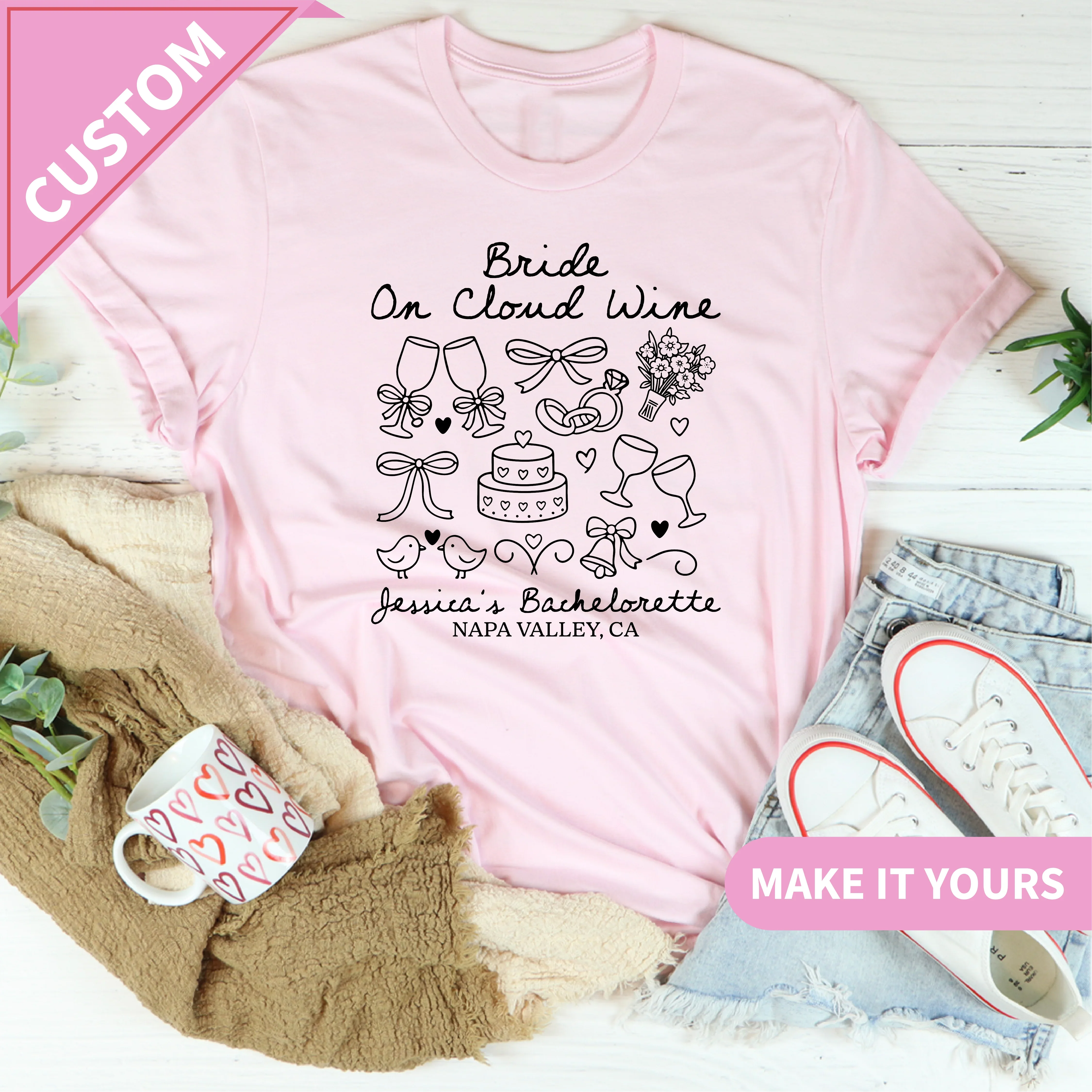 Custom Wine Bachelorette Bridal Party Tee Pink / S Printify T-Shirt T-Shirt