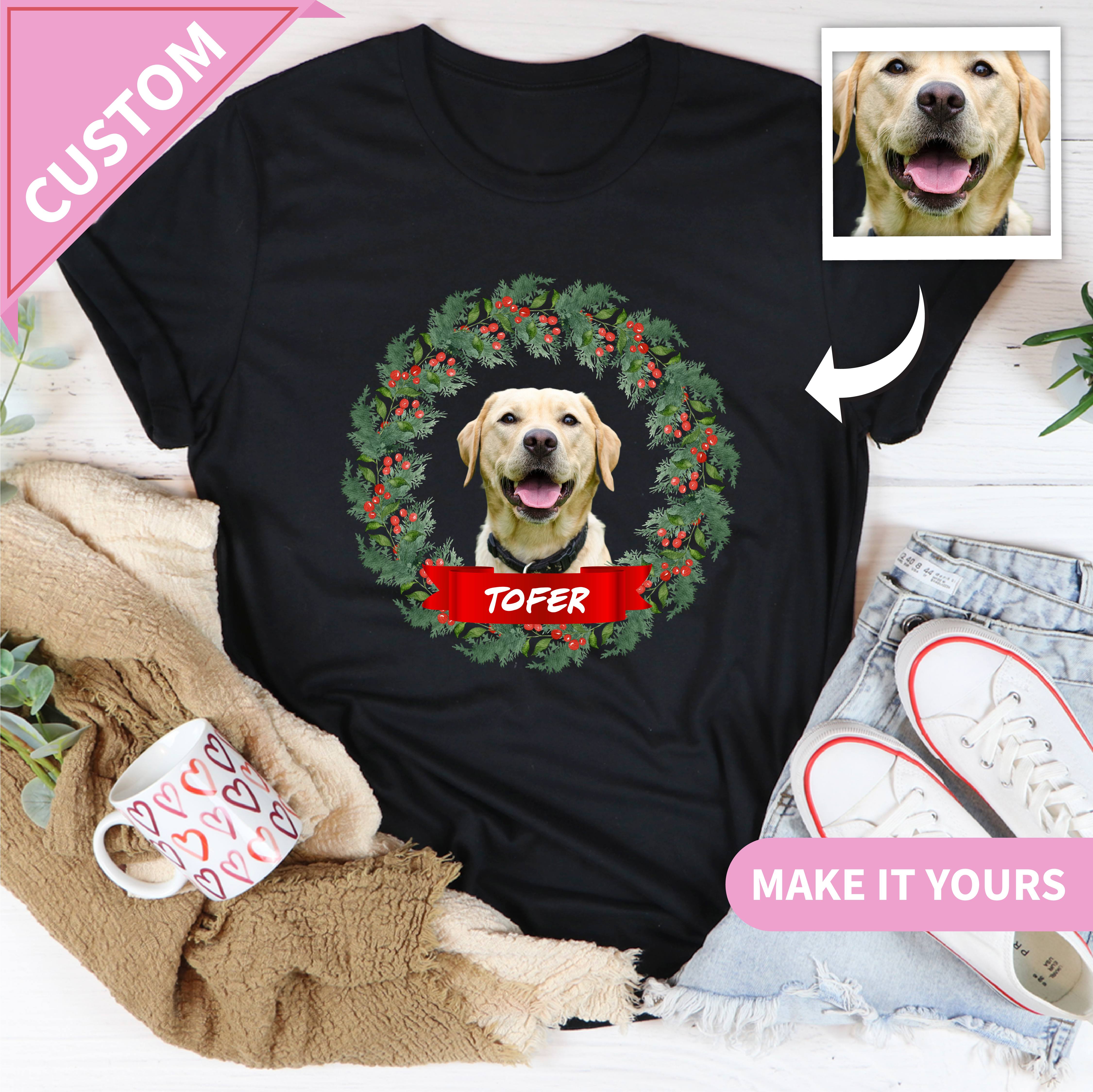 Custom Pet Christmas Dog or Cat Holiday Tee