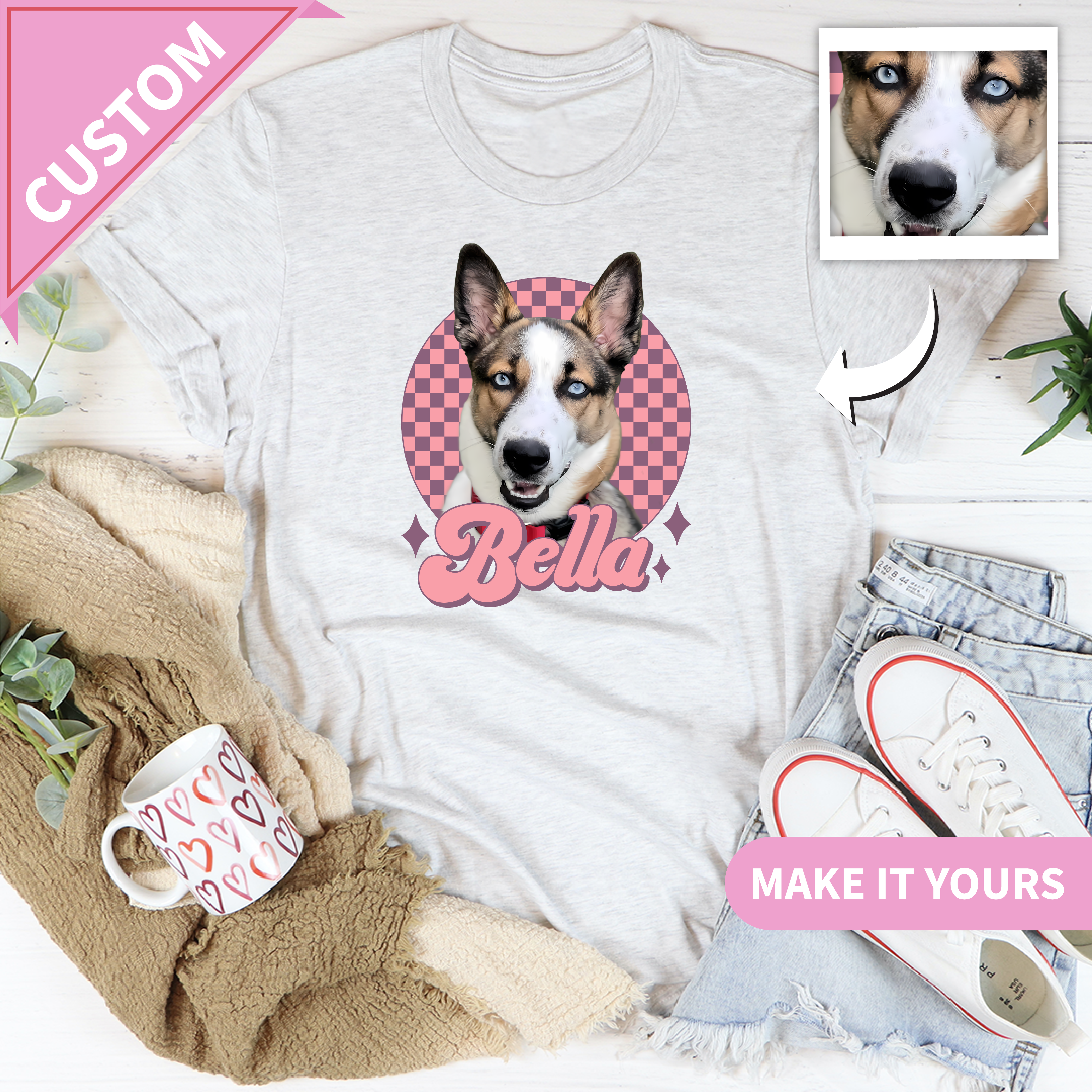Custom Dog Name Cute Pet Portrait Tee