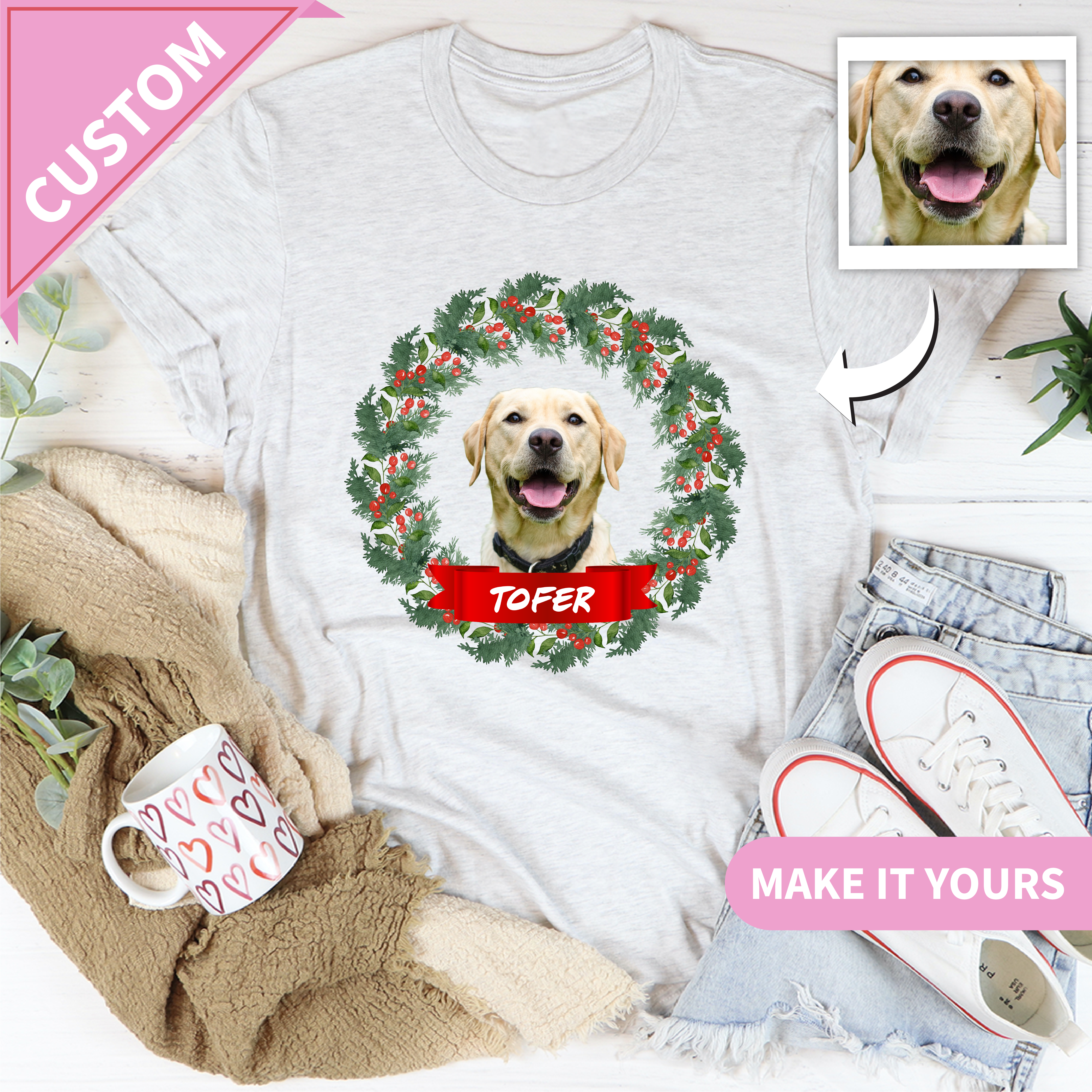 Custom Pet Christmas Dog or Cat Holiday Tee