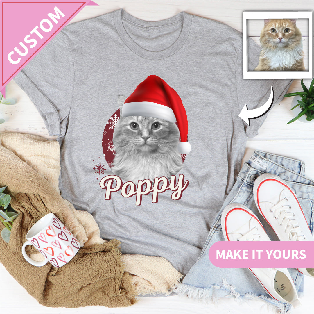 Custom Cat Christmas Pet Photo Holiday Gift Tee