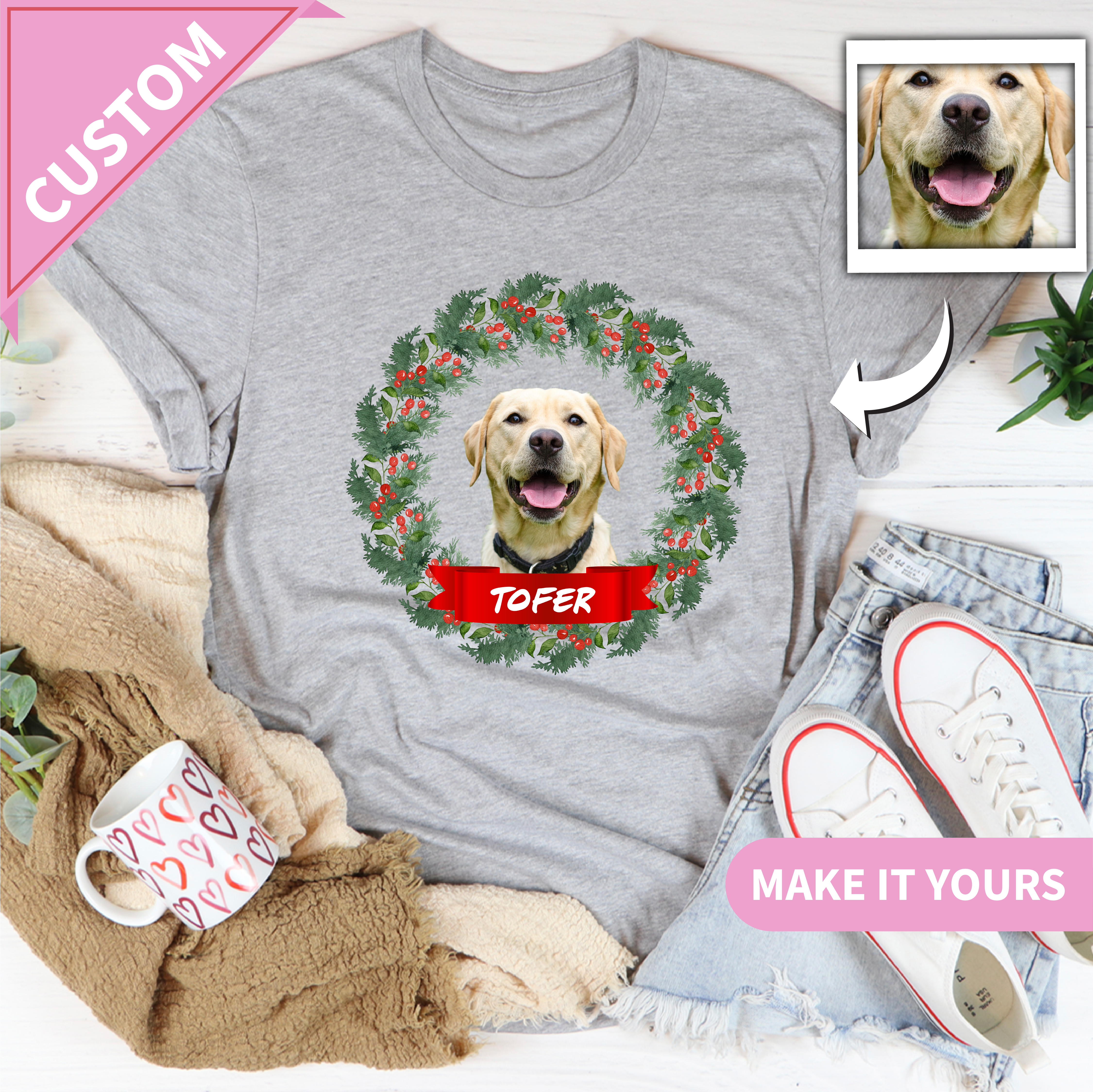 Custom Pet Christmas Dog or Cat Holiday Tee