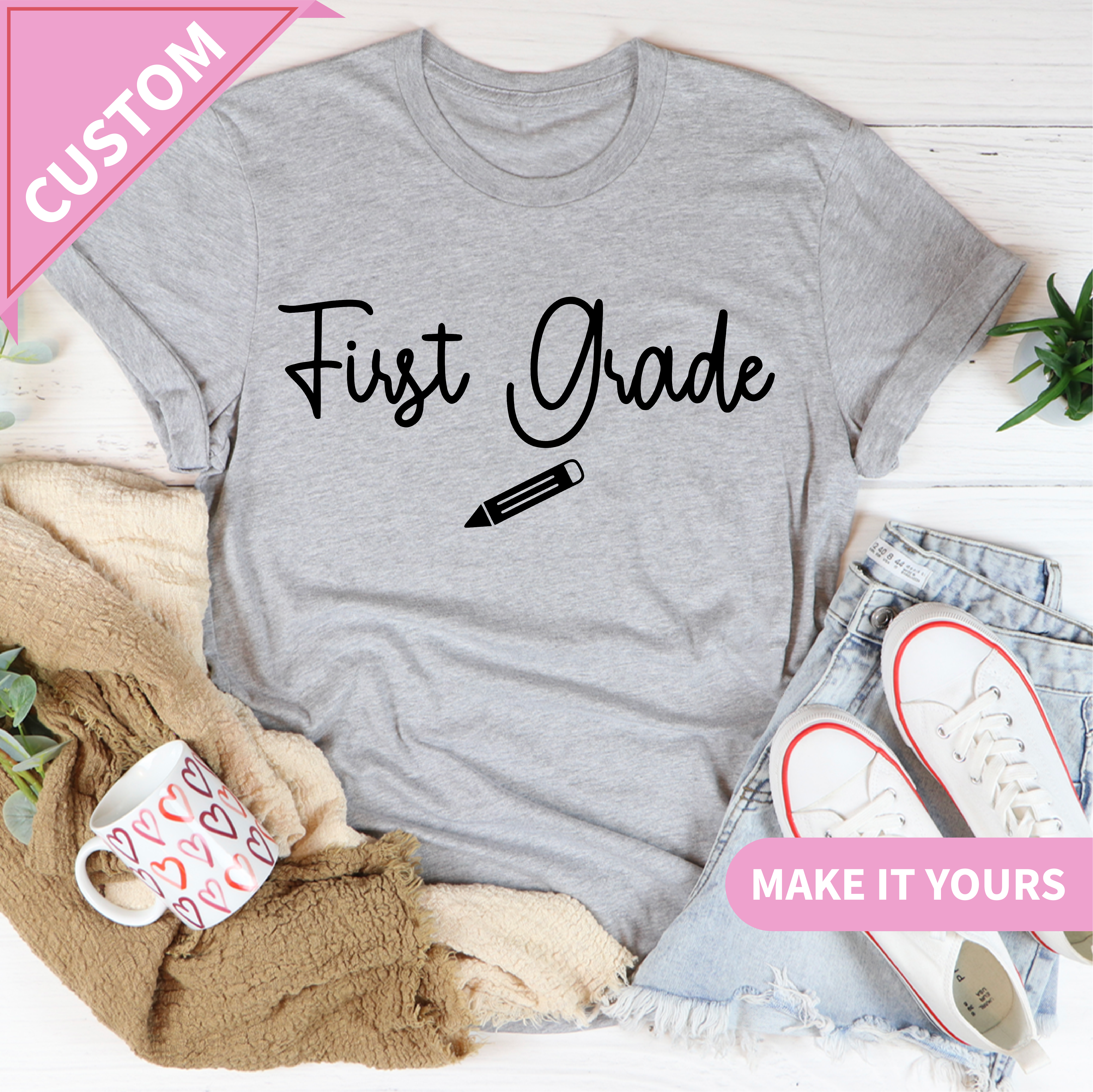 Custom Floral Teacher Wildflower Name Design Tee