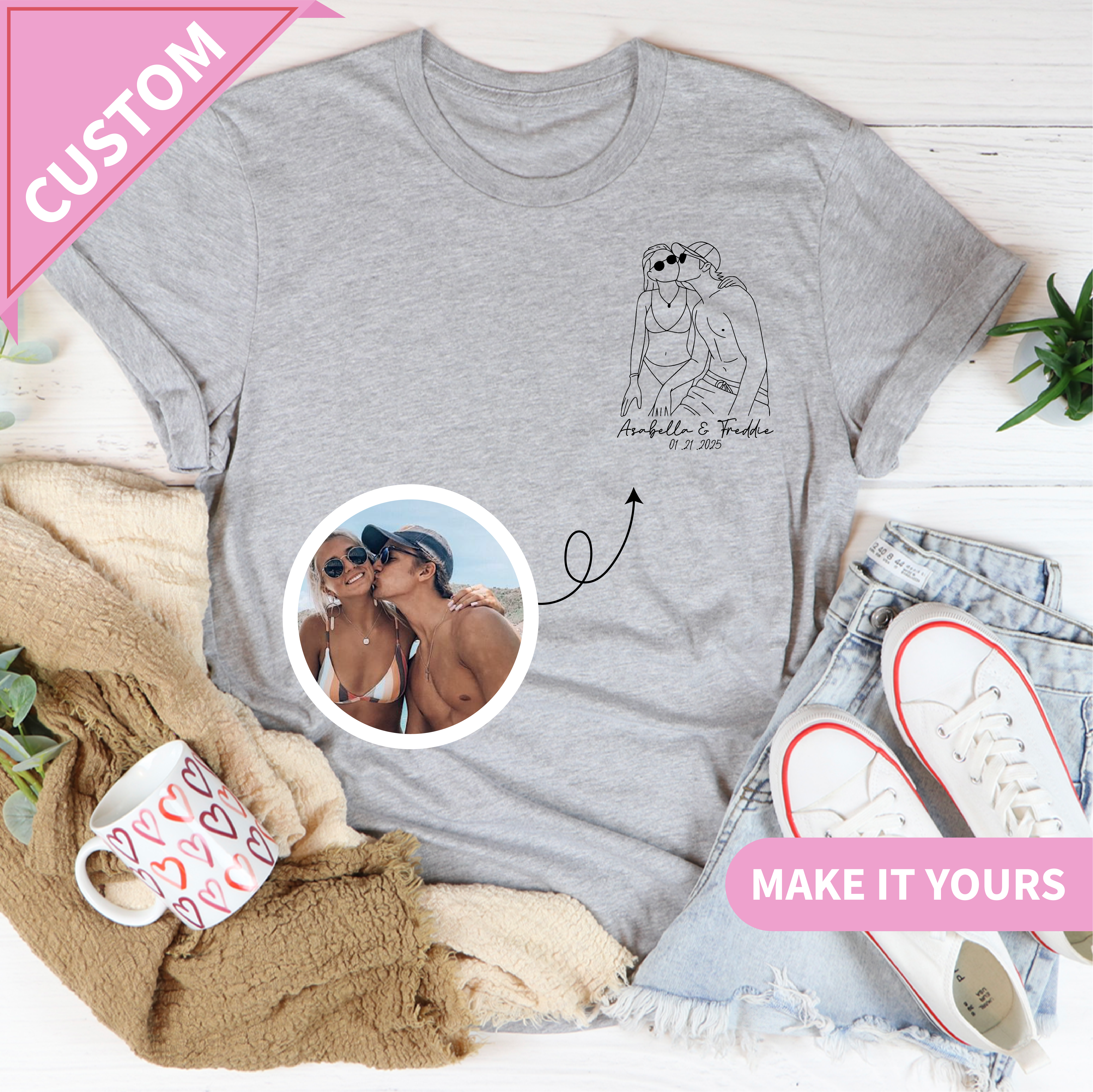 Custom Couple Portrait Photo to Art Tee