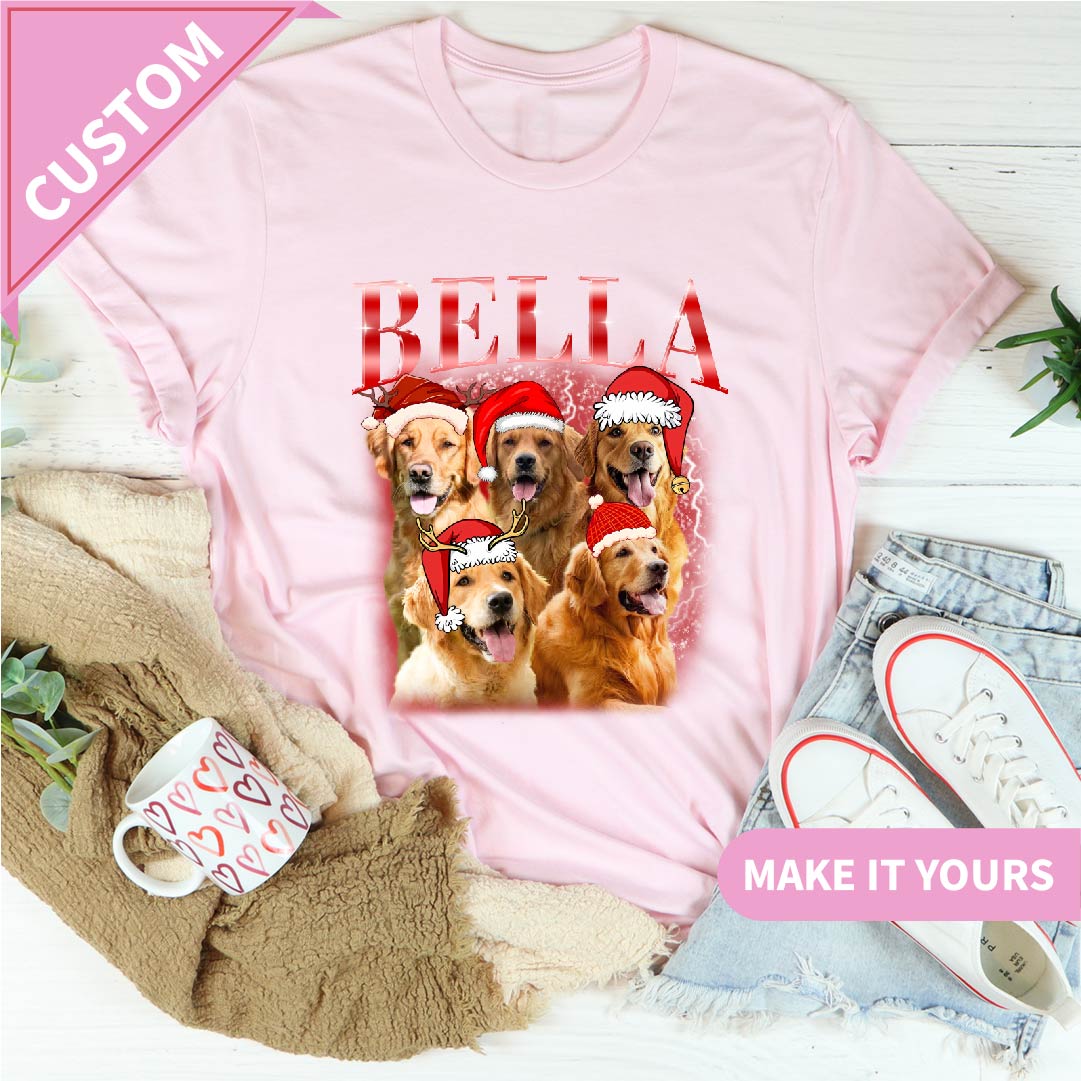 Custom Christmas Dog Pet Photo Santa Hat Tee