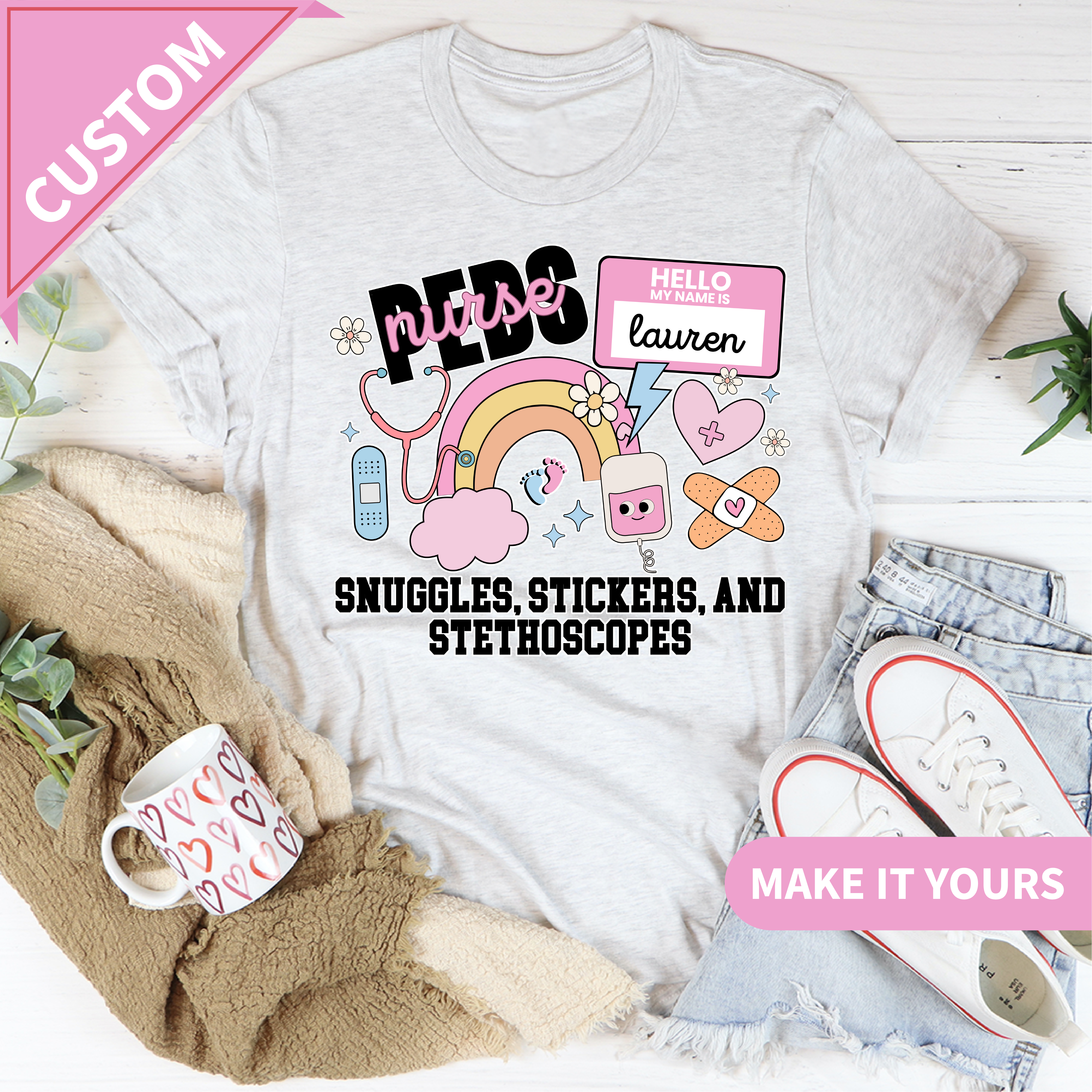 Custom Snuggles & Stickers Pediatric Nurse Tee
