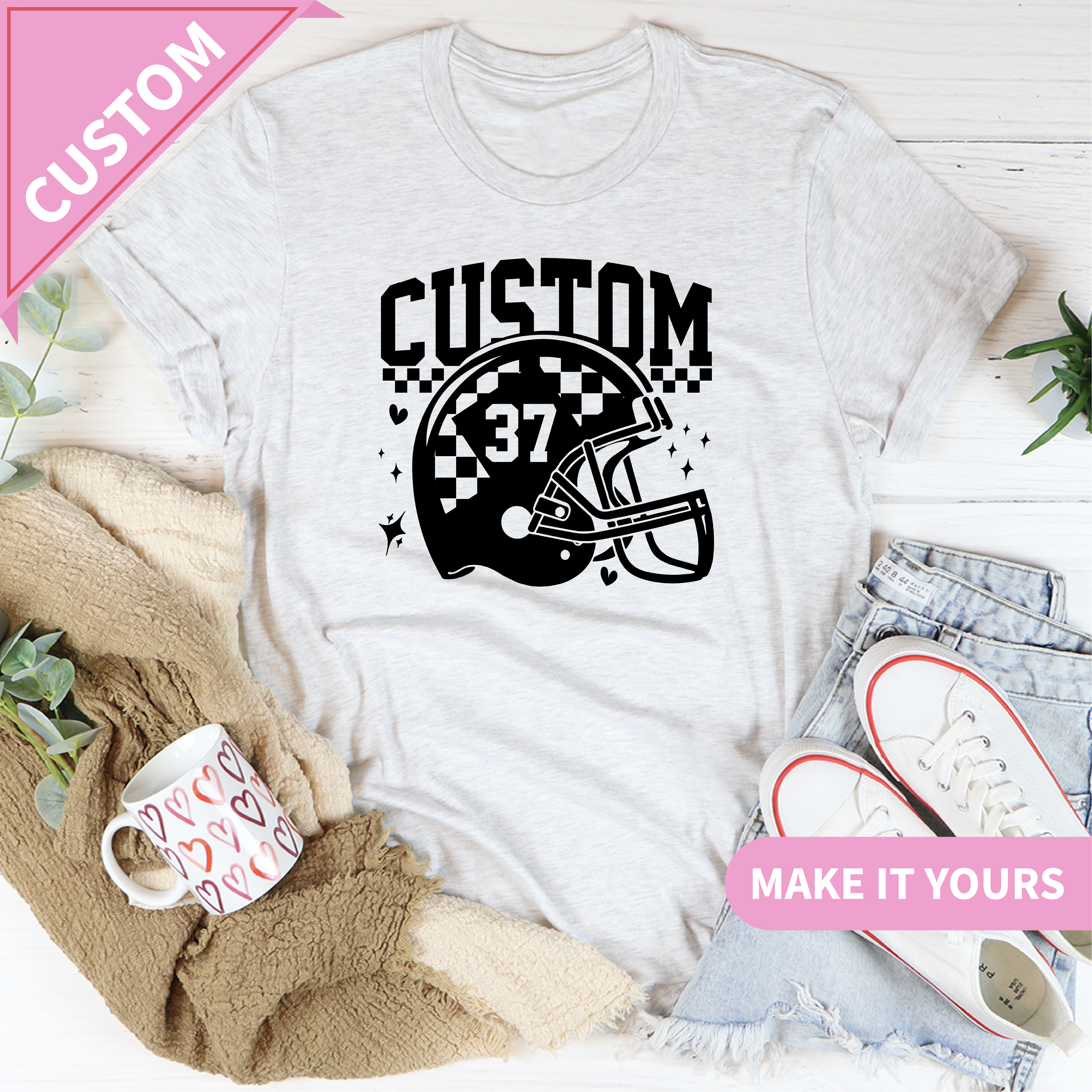 Custom Football Team Name & Retro Checker Design Tee