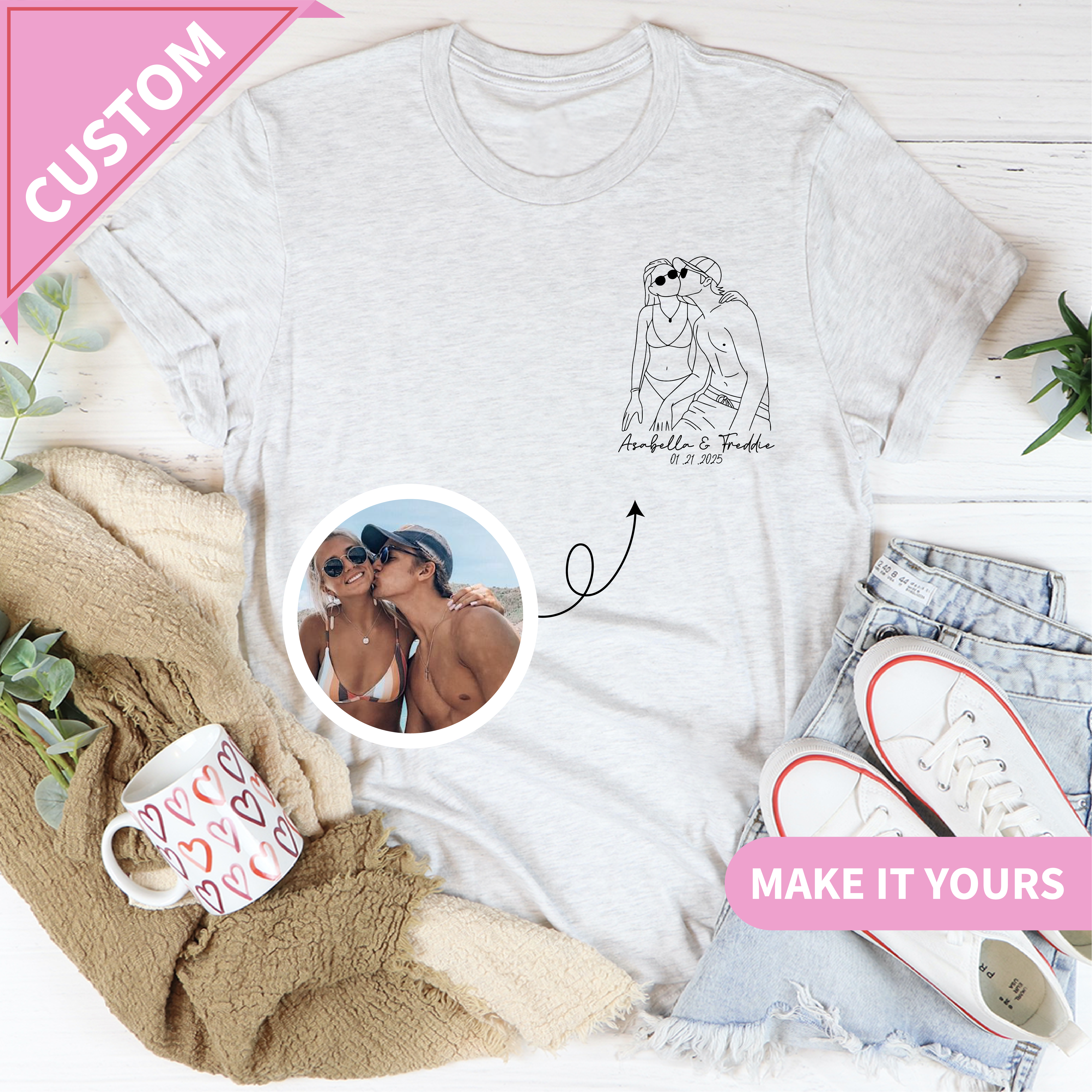 Custom Couple Portrait Photo to Art Tee