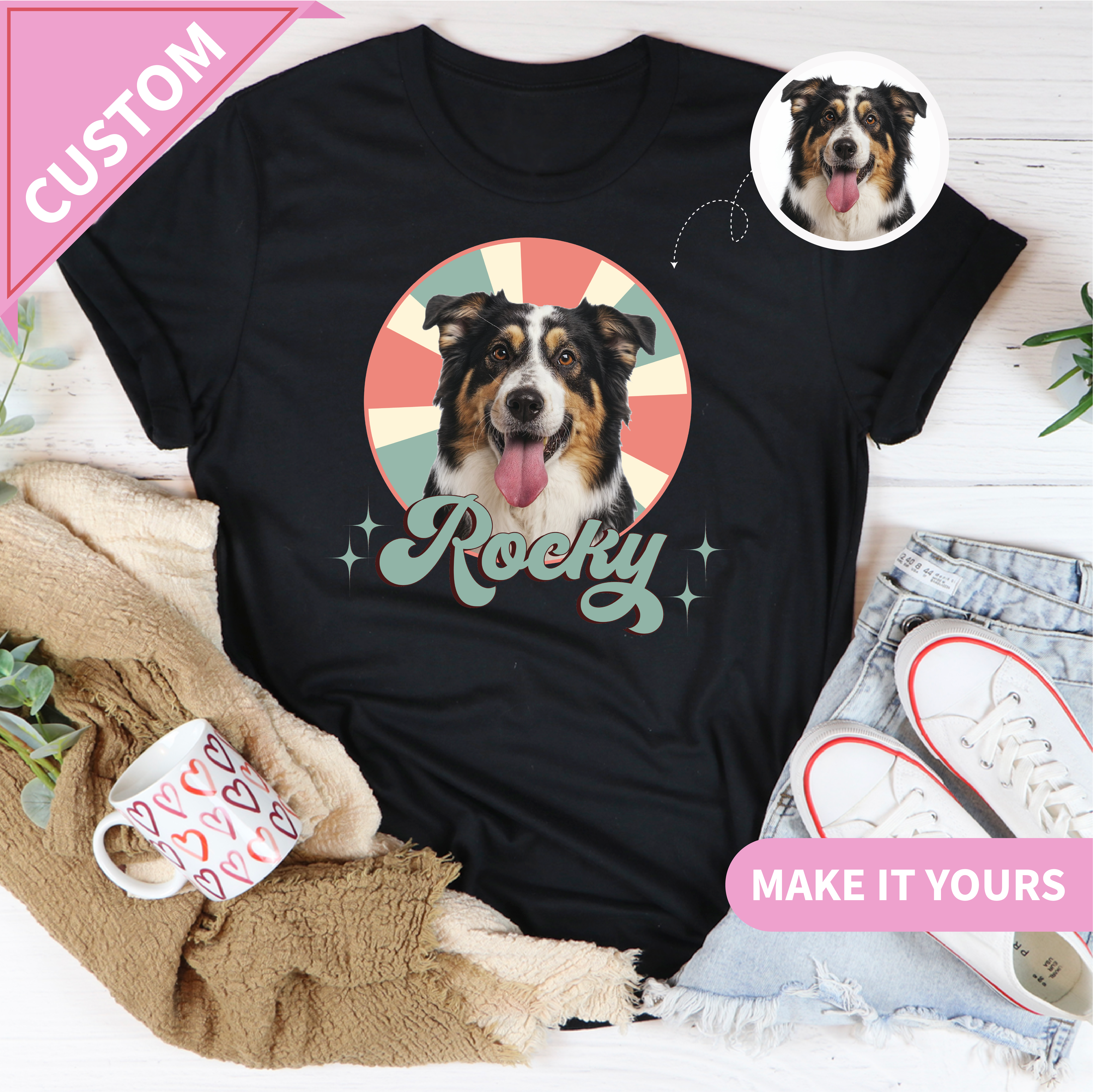 Custom Dog With Name Pet Photo For Dog Lovers Tee