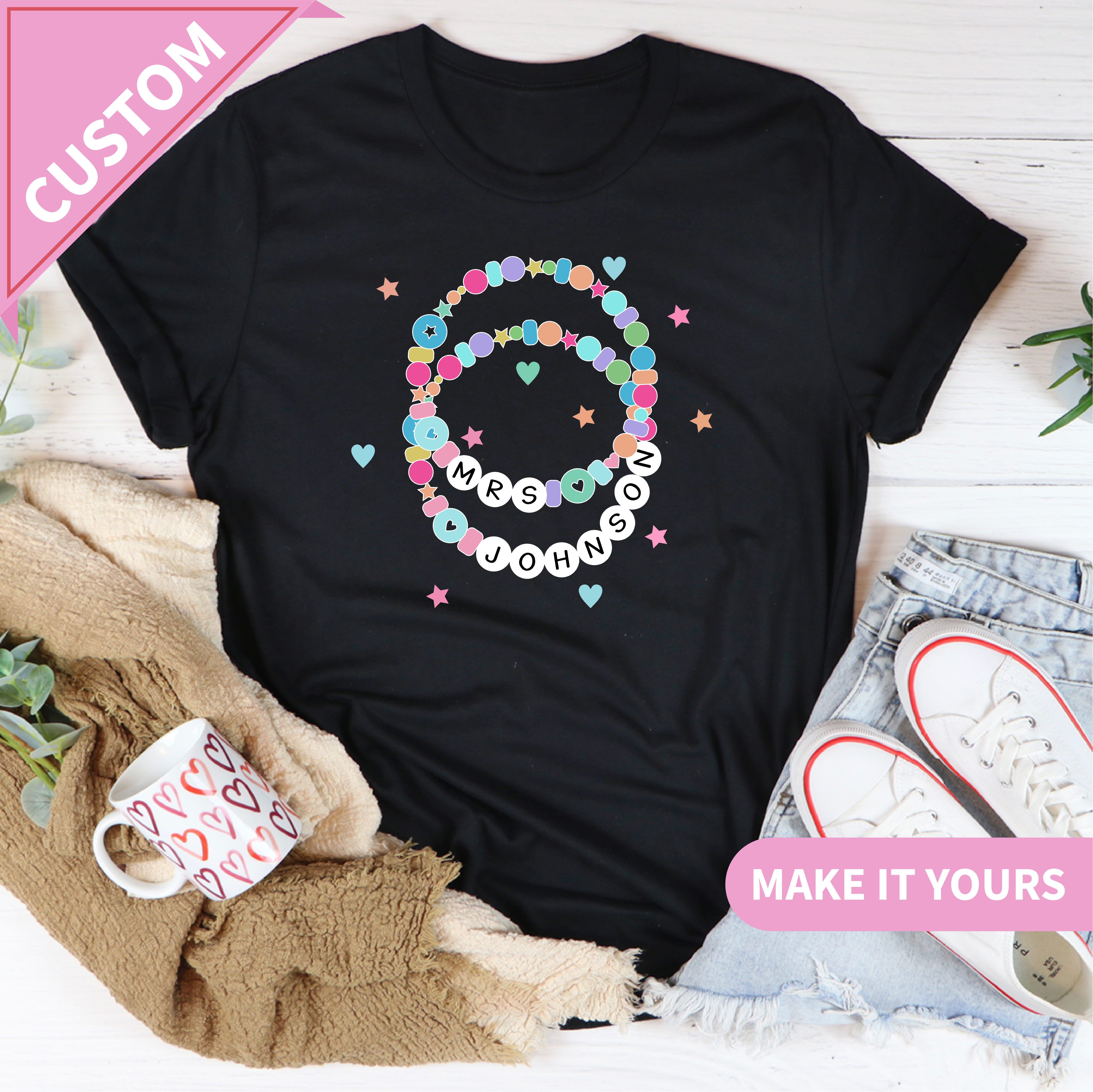 Custom Cute Name For Teachers Bracelet Style Tee