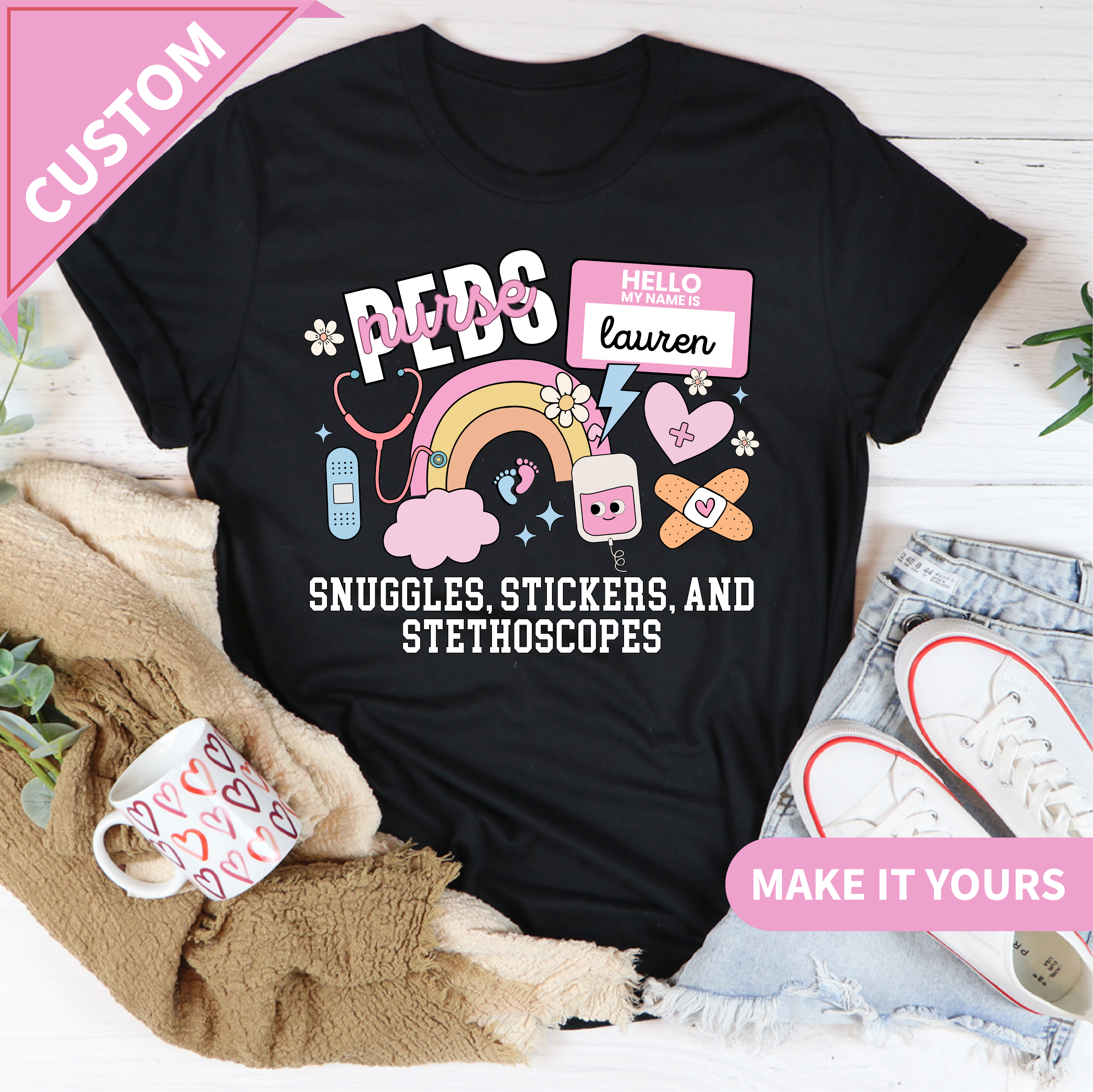 Custom Snuggles & Stickers Pediatric Nurse Tee