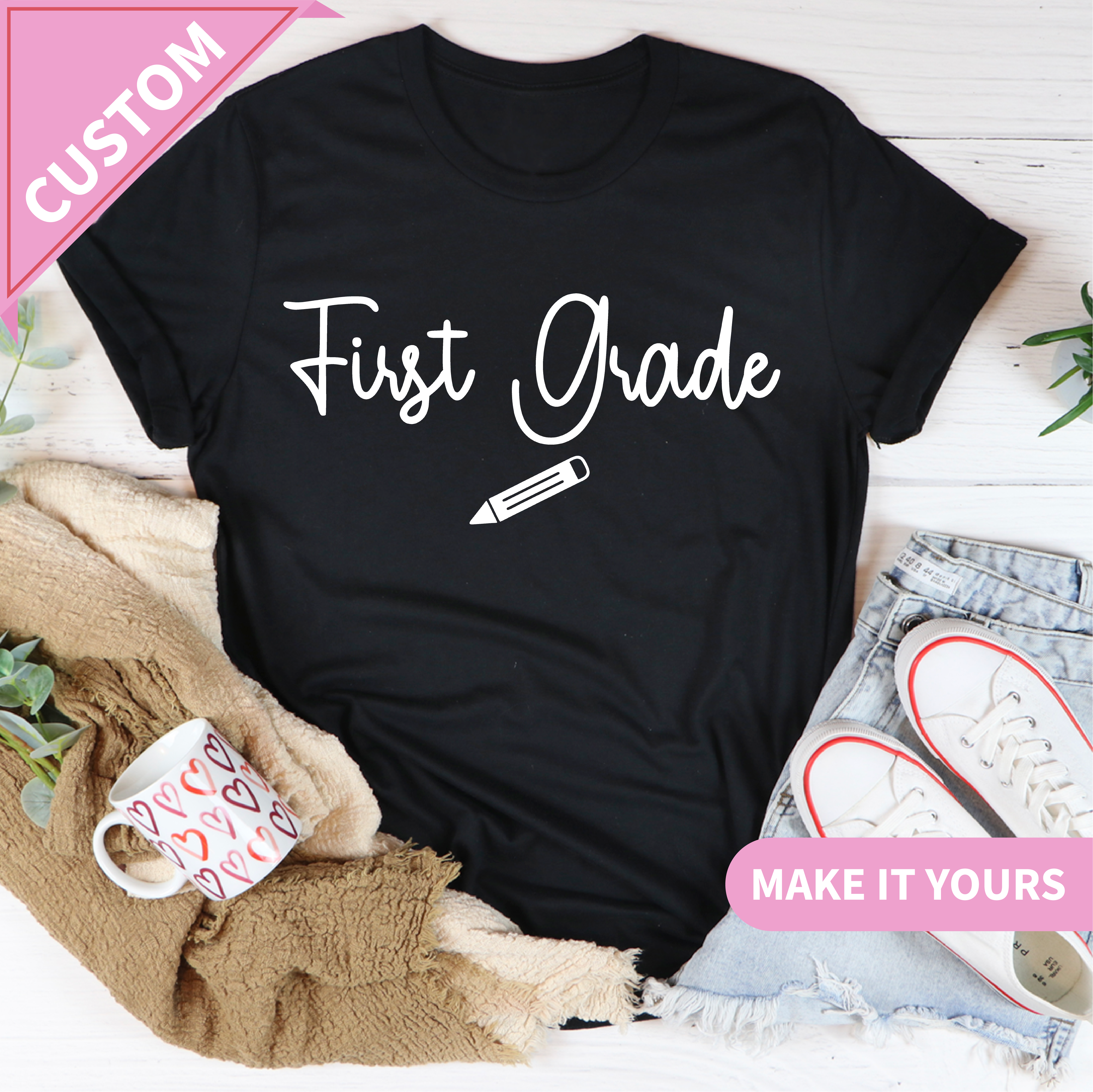 Custom Floral Teacher Wildflower Name Design Tee