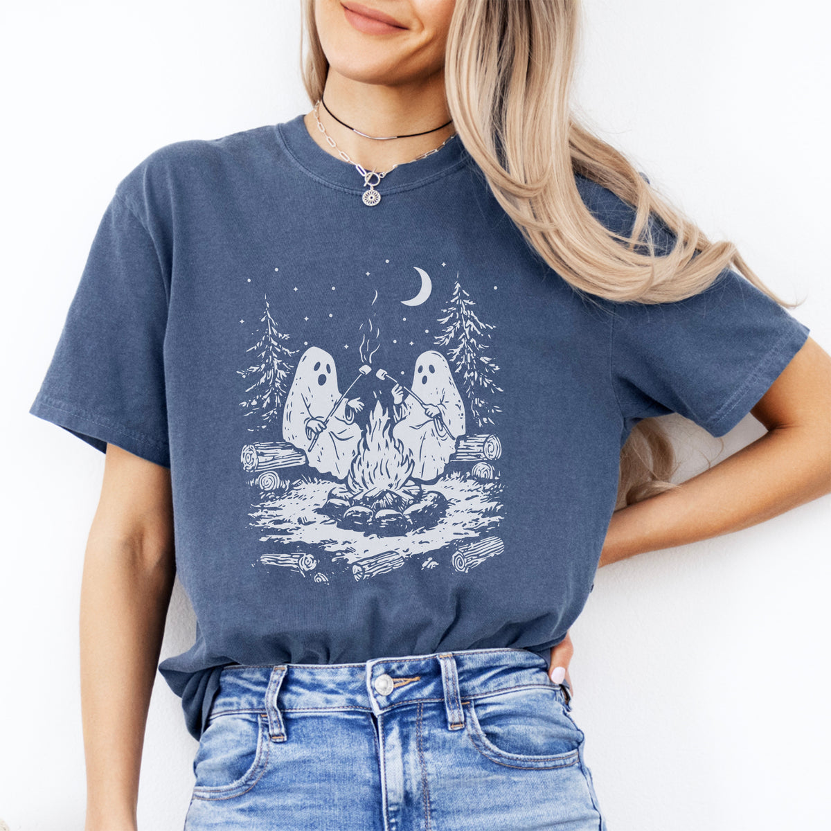 Campfire Ghosts Graphic Shirt – Cozy Spooky Season Camping Top