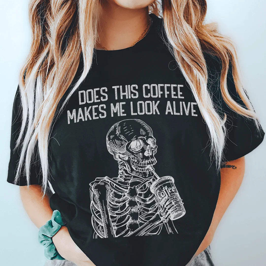 Does this Coffee Makes Me Look Alive Tee Black Heather / S Peachy Sunday T-Shirt