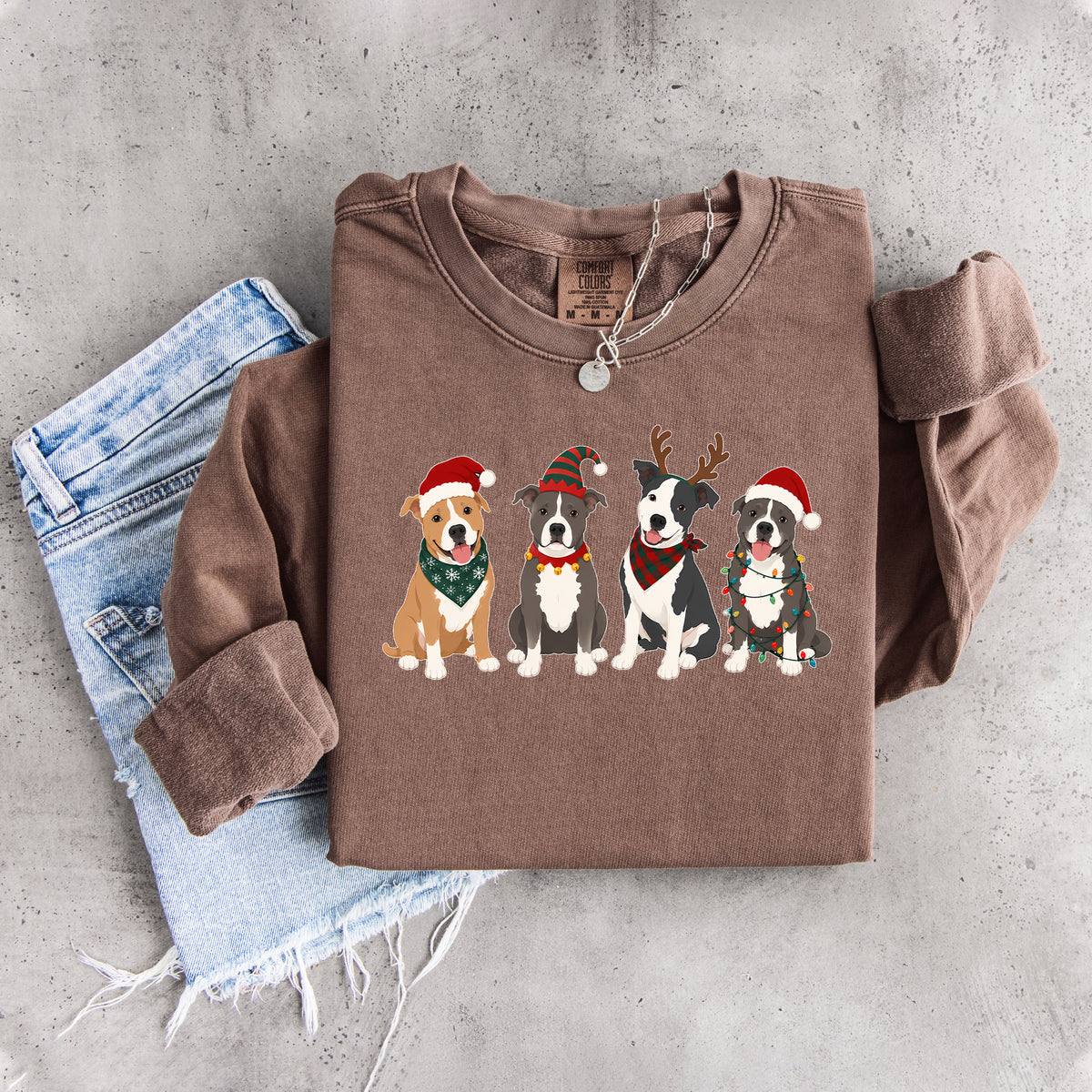 Holiday Pitbulls Lineup Crewneck Sweatshirt – Festive Bully Breed Pullover