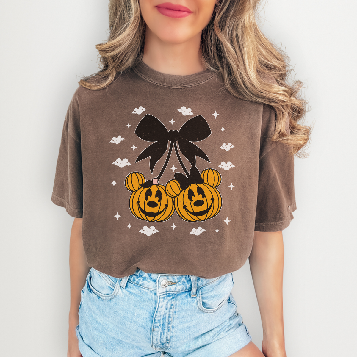 Halloween Disney Theme Park Graphic Tee – Mickey Pumpkin Coquette