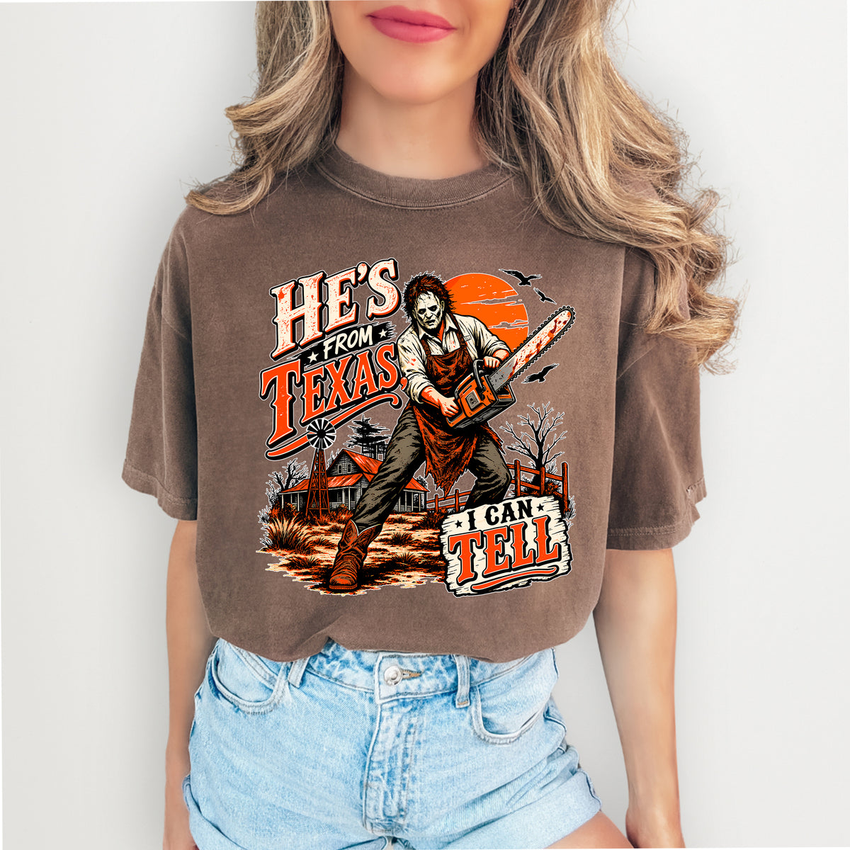 "He's From Texas, I Can Tell" Vintage Horror Casual Shirt