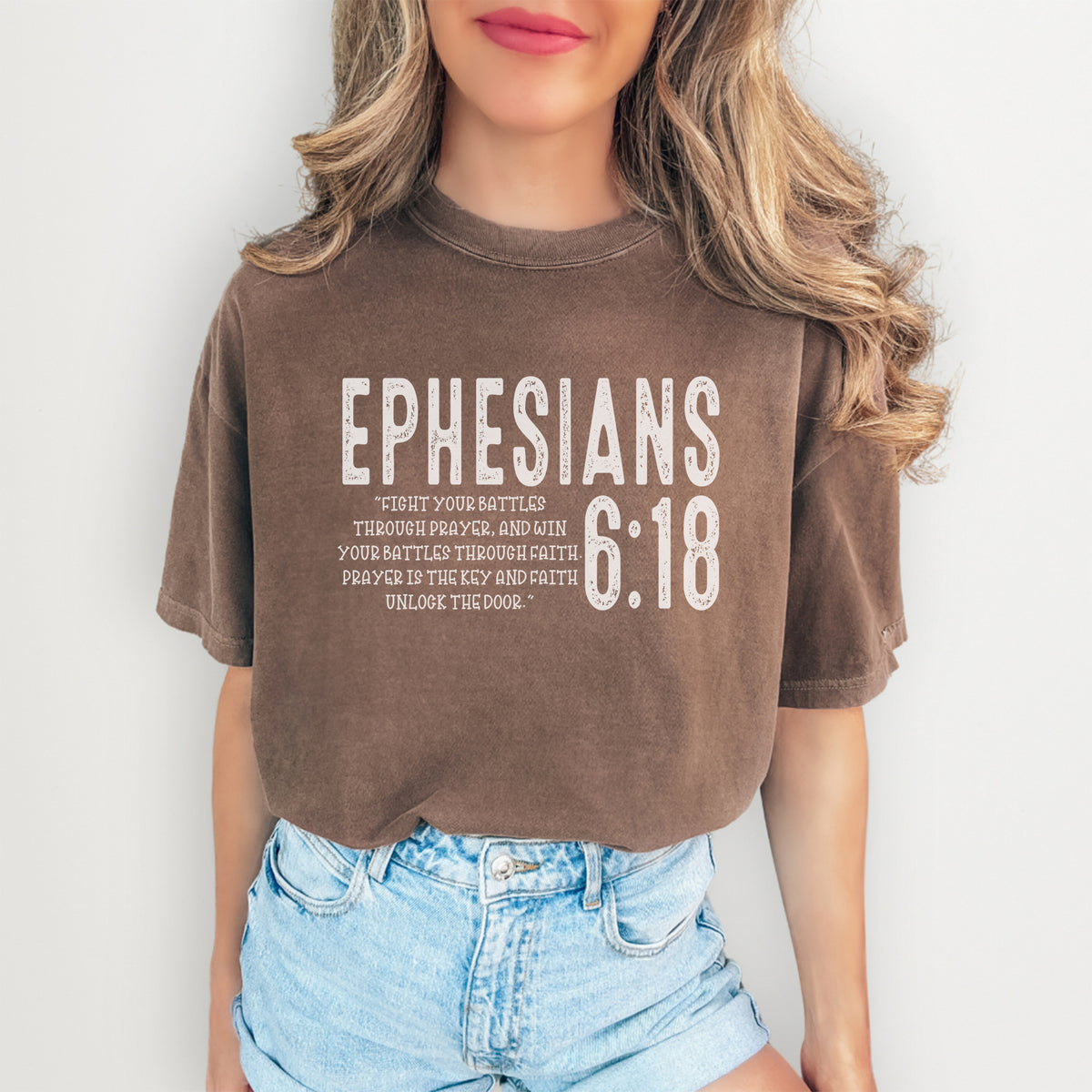 Ephesians 6:18 Devotional Faith Tee in Espresso Brown