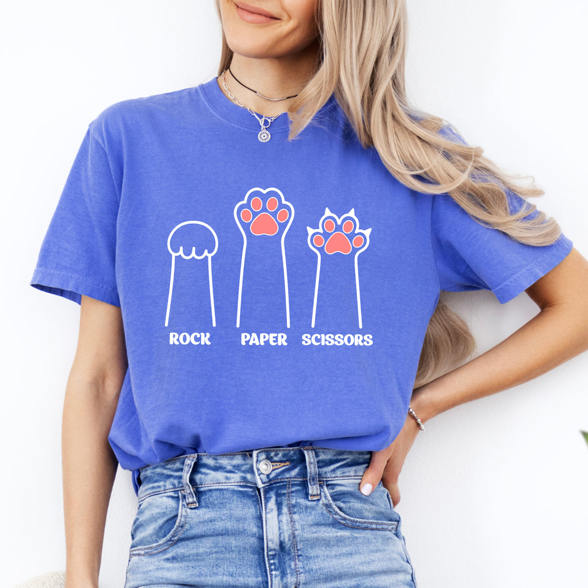 „Schere, Stein, Papier“ – Lustiges T-Shirt mit Katzenpfoten-Krallen-Grafik
