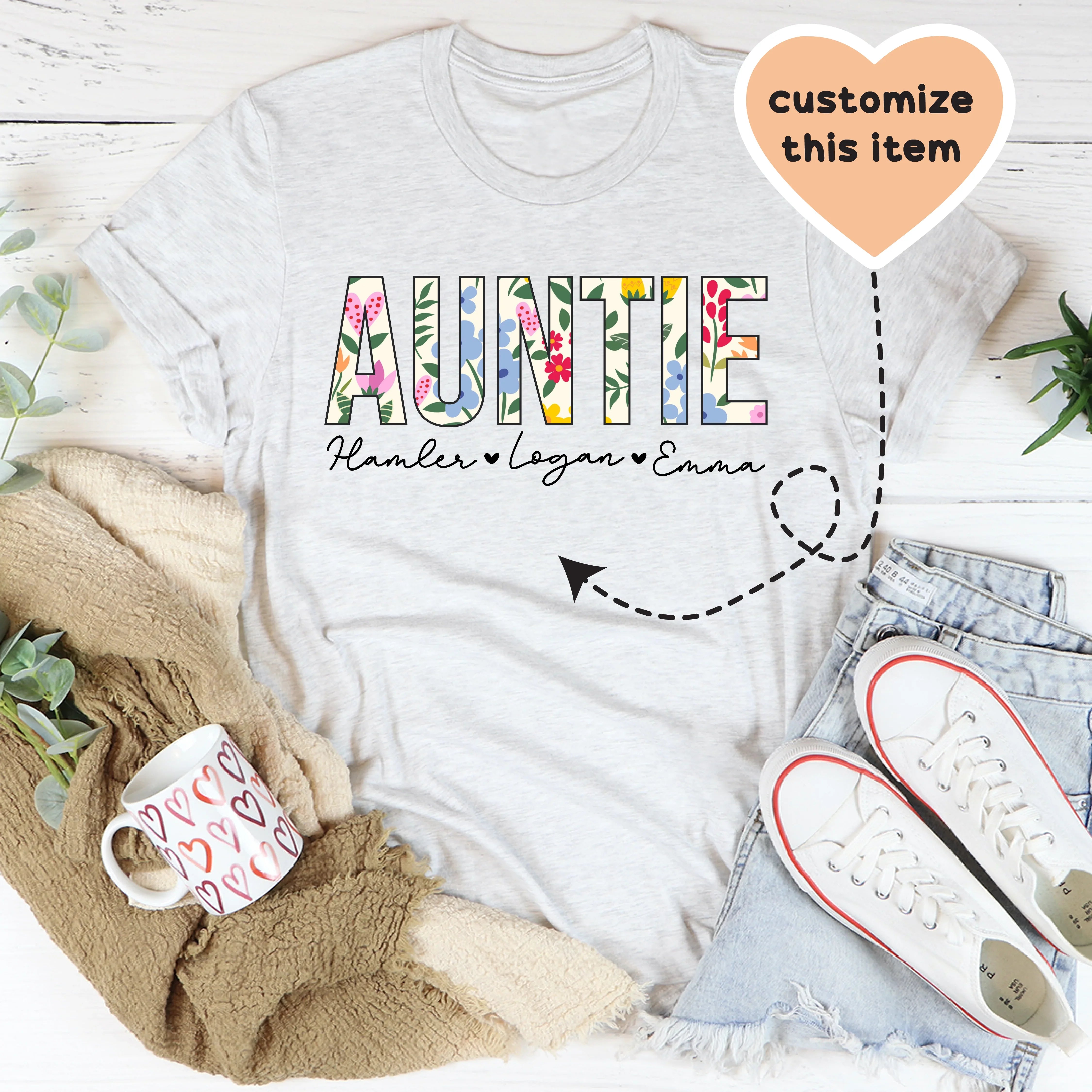 Floral Auntie custom tee Ash / 2XL printful T-Shirt