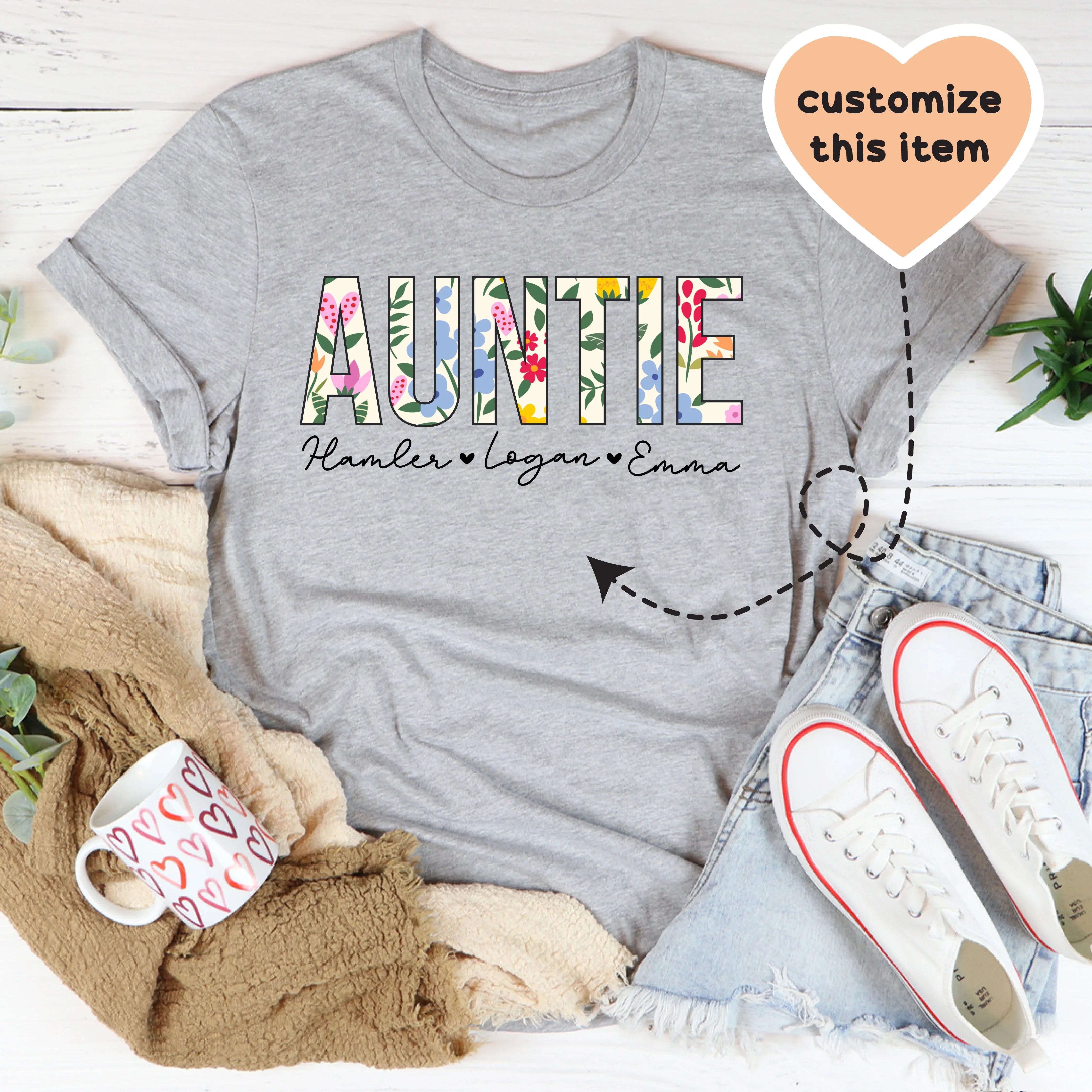 Floral Auntie custom tee Athletic Heather / 2XL printful T-Shirt