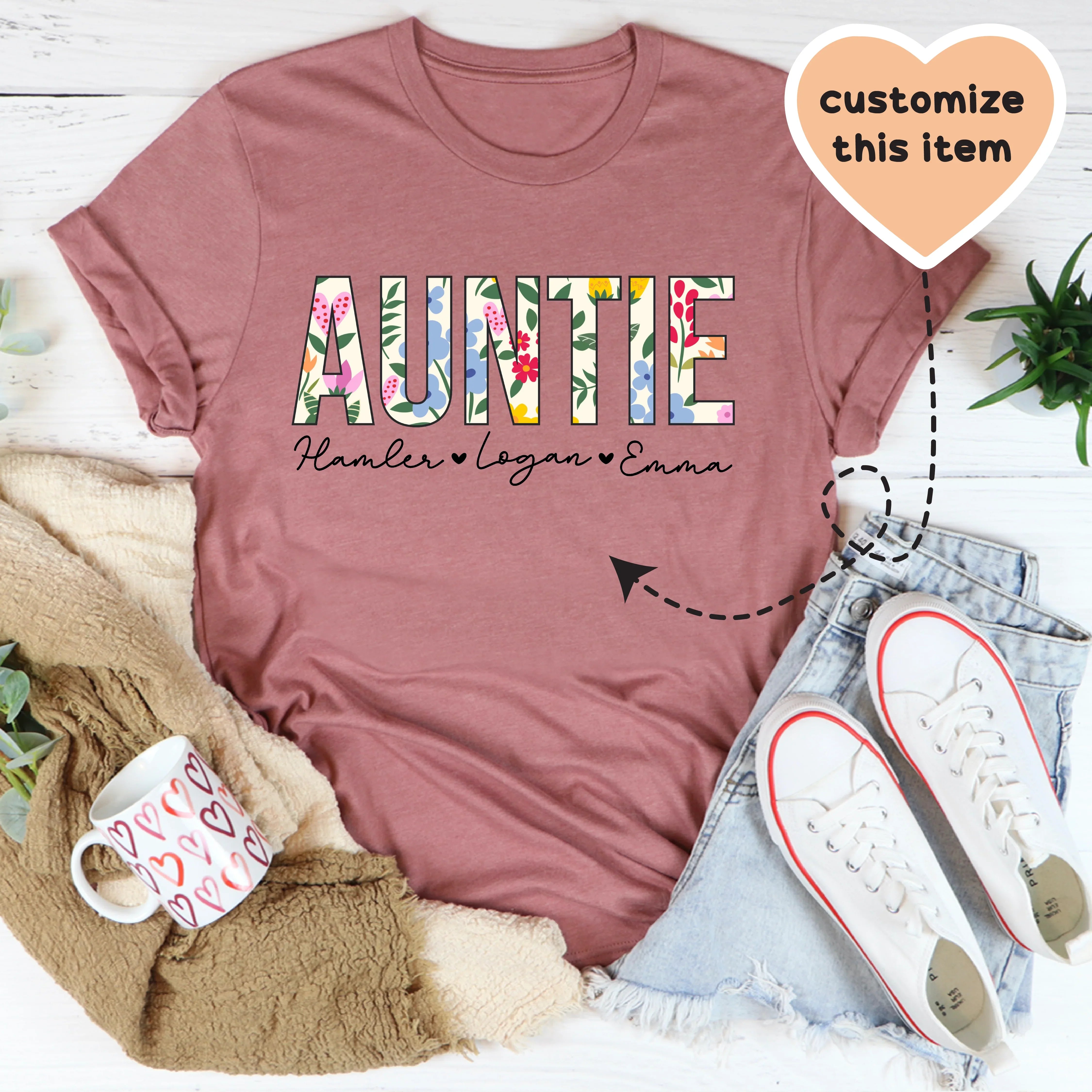 Floral Auntie custom tee Mauve / 2XL printful T-Shirt