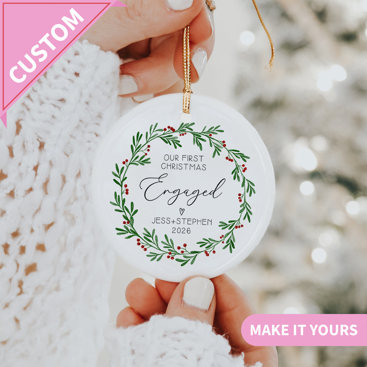 Personalisierter Christbaumschmuck „Unser erstes Weihnachten als Verlobte“