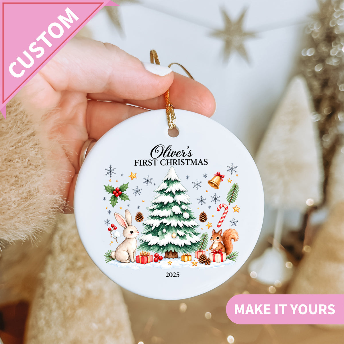 Personalisierter Weihnachtsbaumschmuck für das erste Weihnachtsfest des Babys