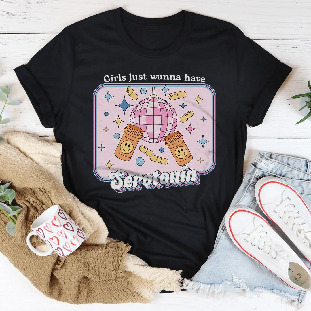 Girls Just Wanna Have Serotonin Tee Black Heather / S Peachy Sunday T-Shirt